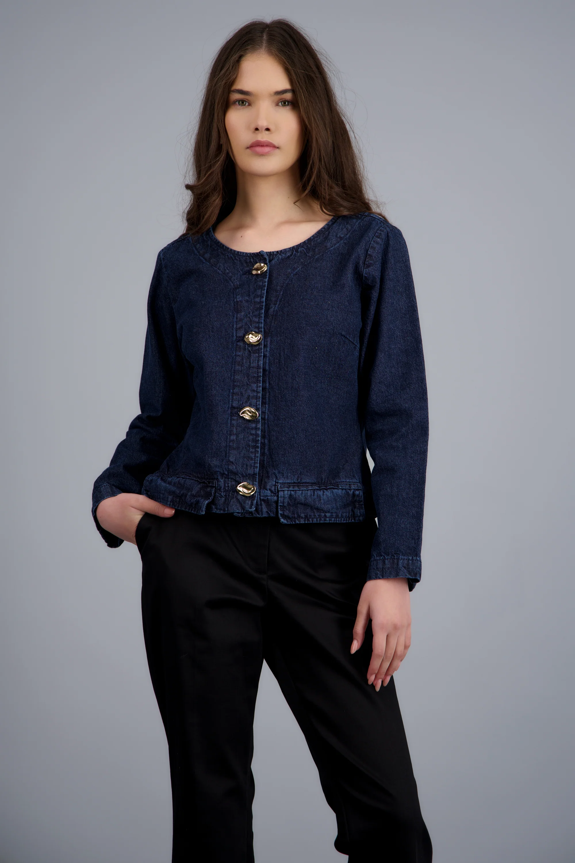 blazer denim cuello redondo - Image 3
