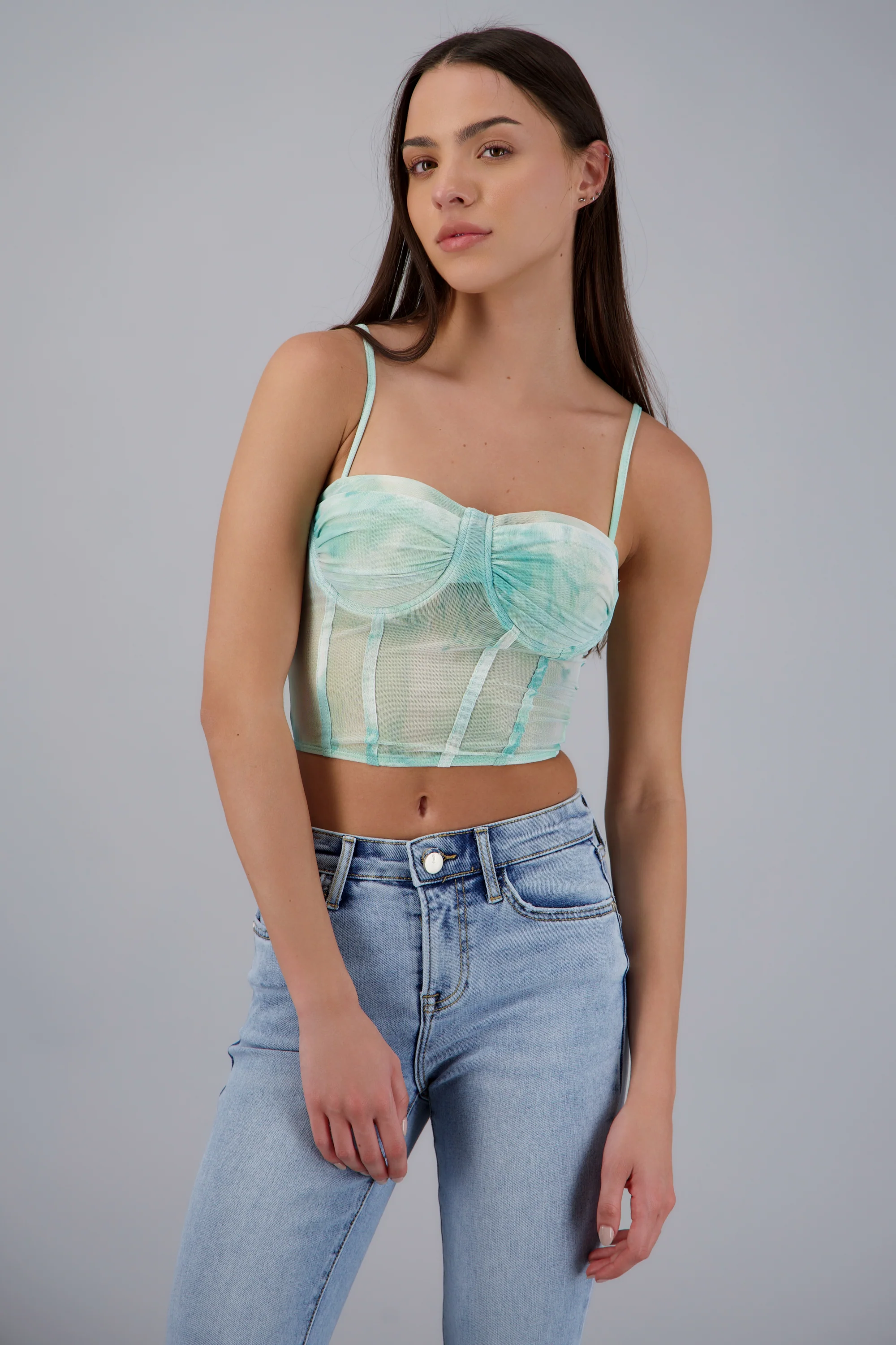 Blusa corset mesh flores con copas - Image 2