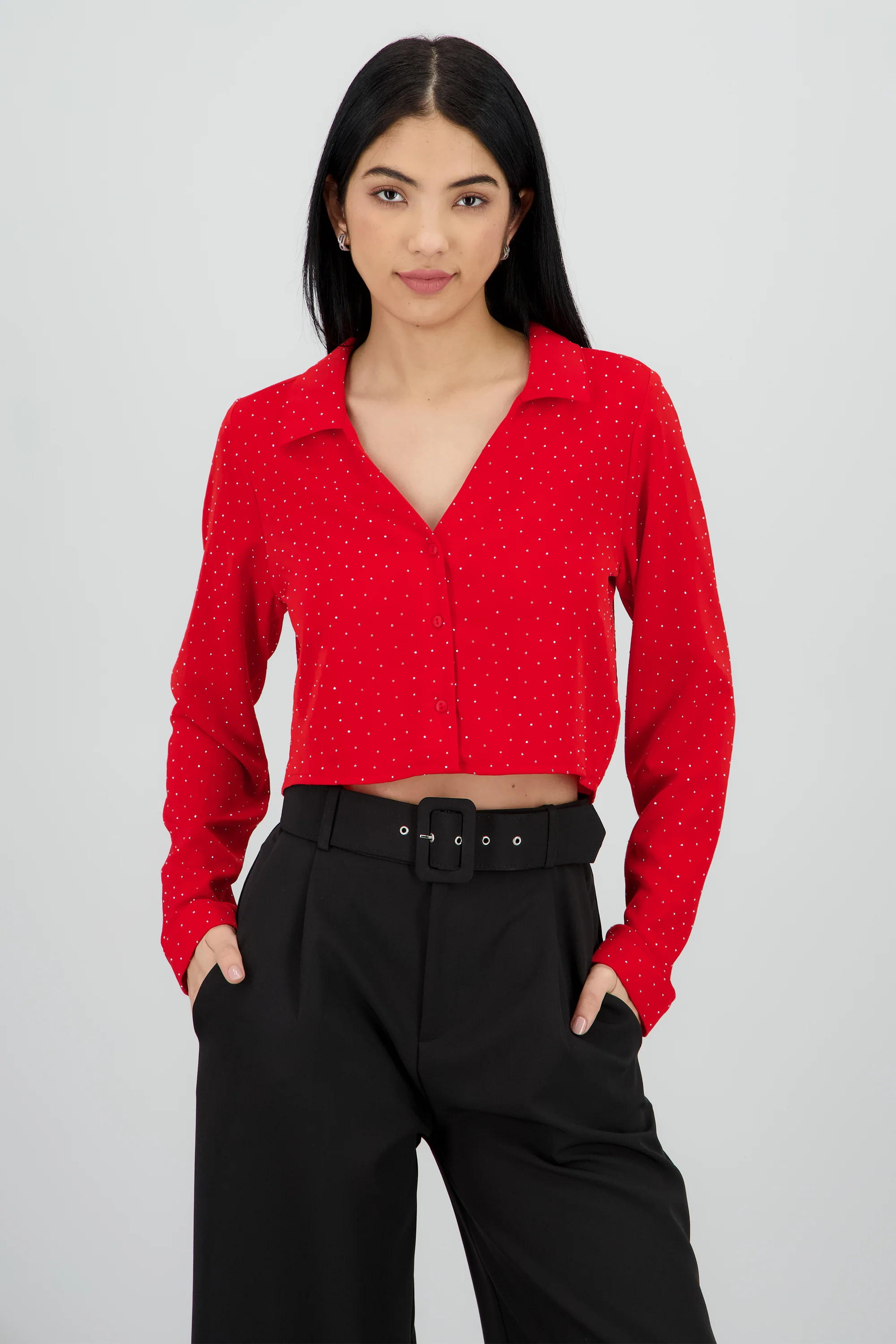 Blusa crop manga larga con brillos Hypsters - Image 2