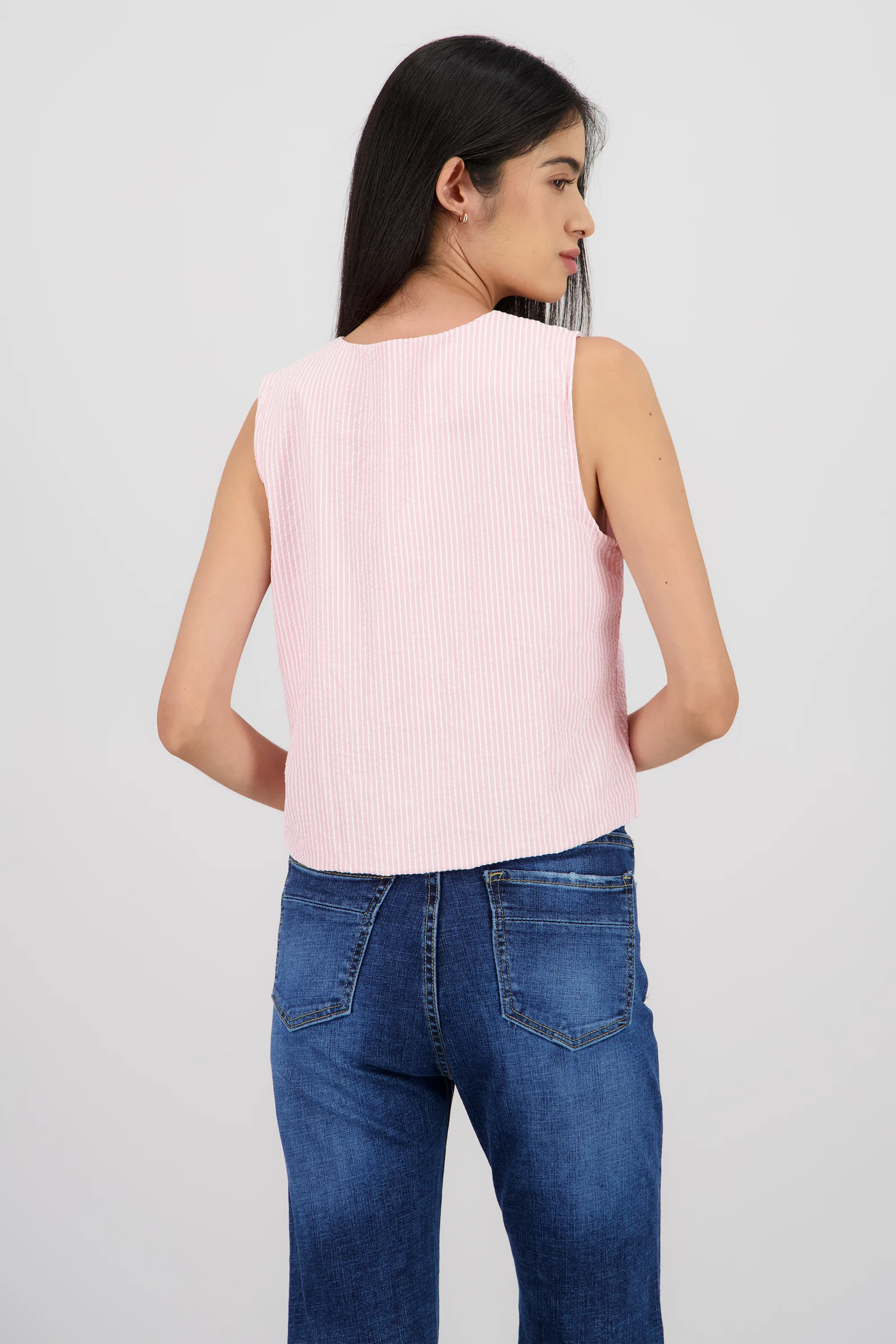 Blusa cuello v detalle moños rayas - Image 4