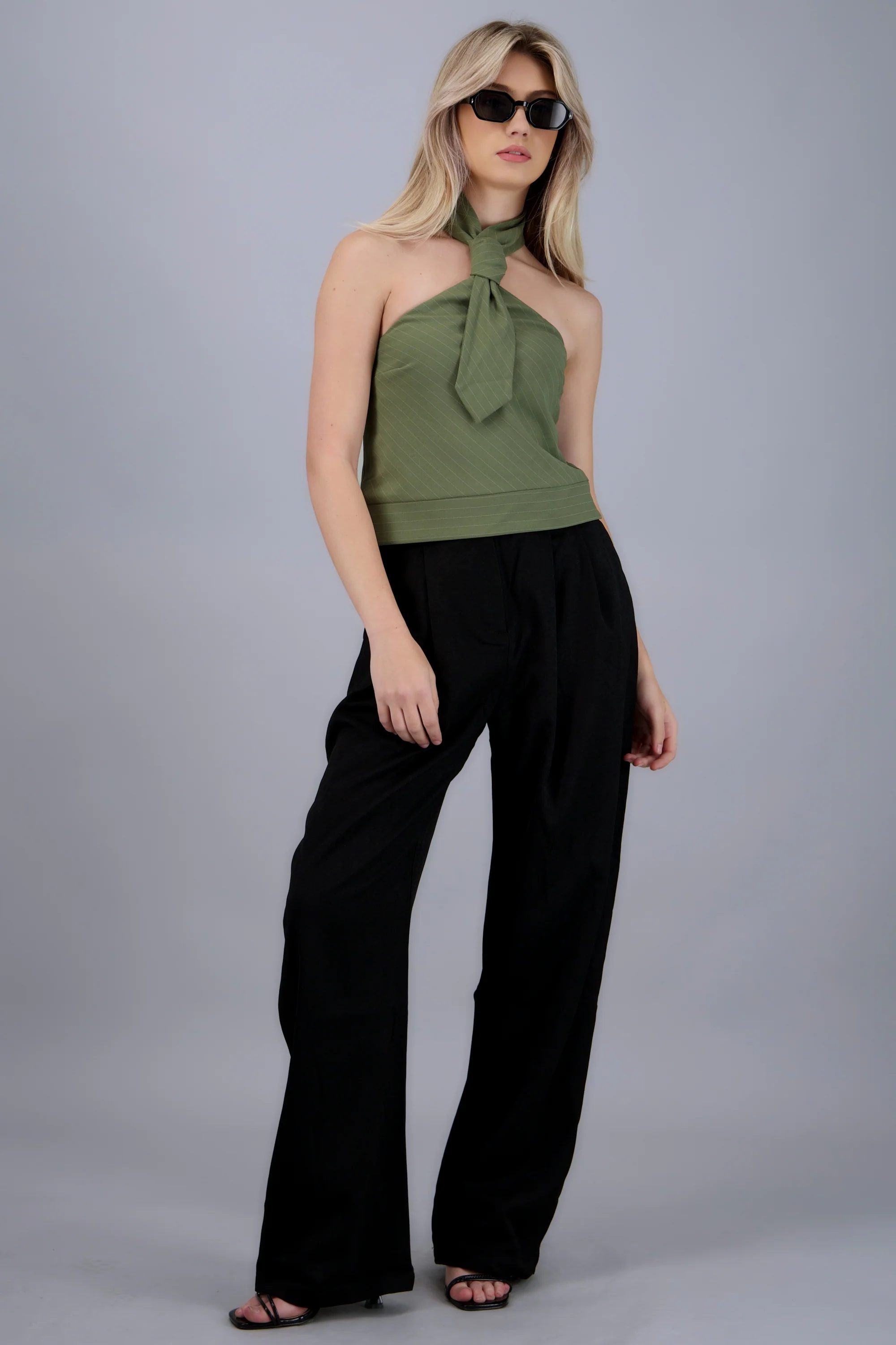 Blusa halter de rayas con corbata - Image 2