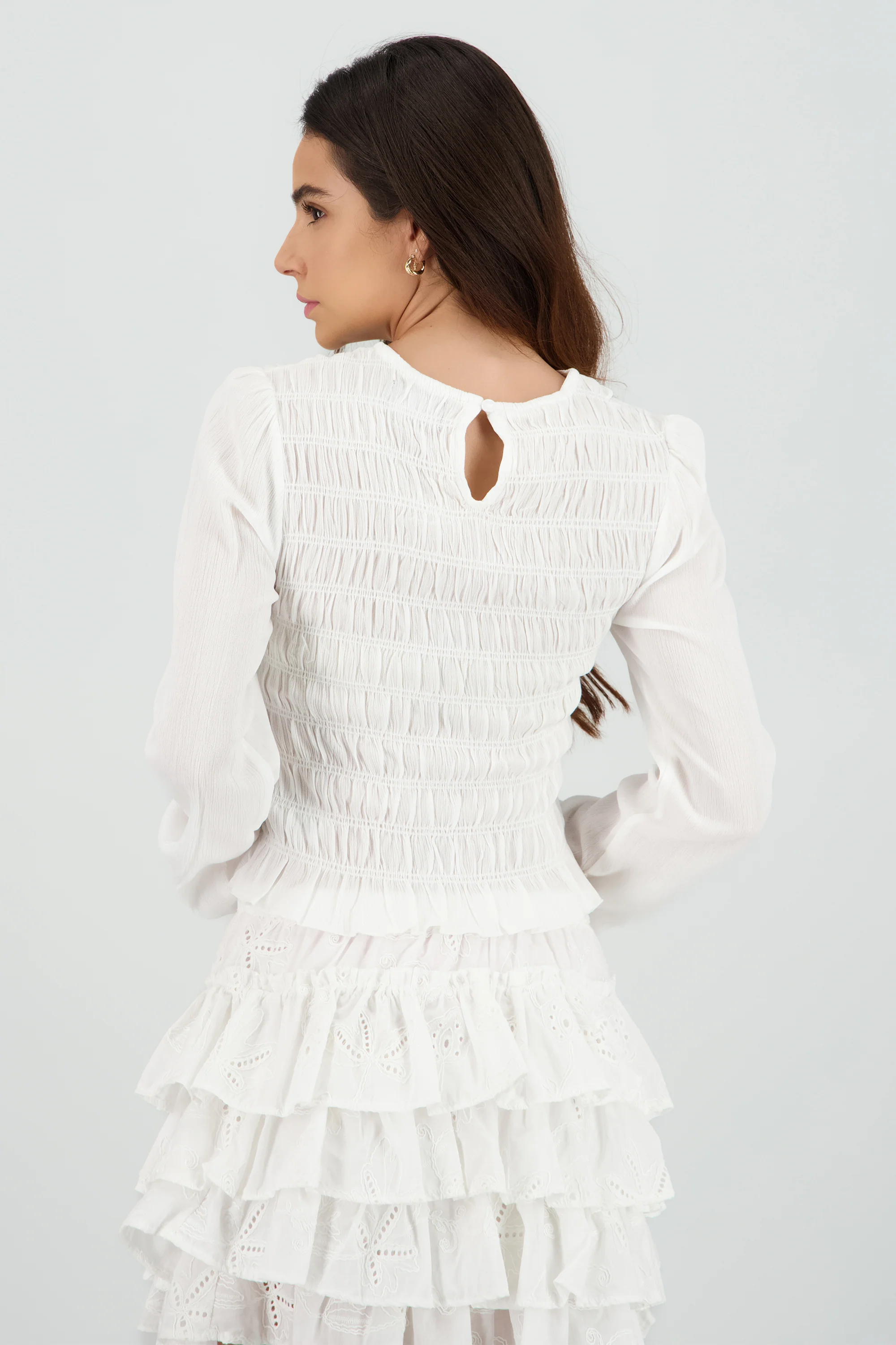 Blusa manga larga cuello redondo smock - Image 4