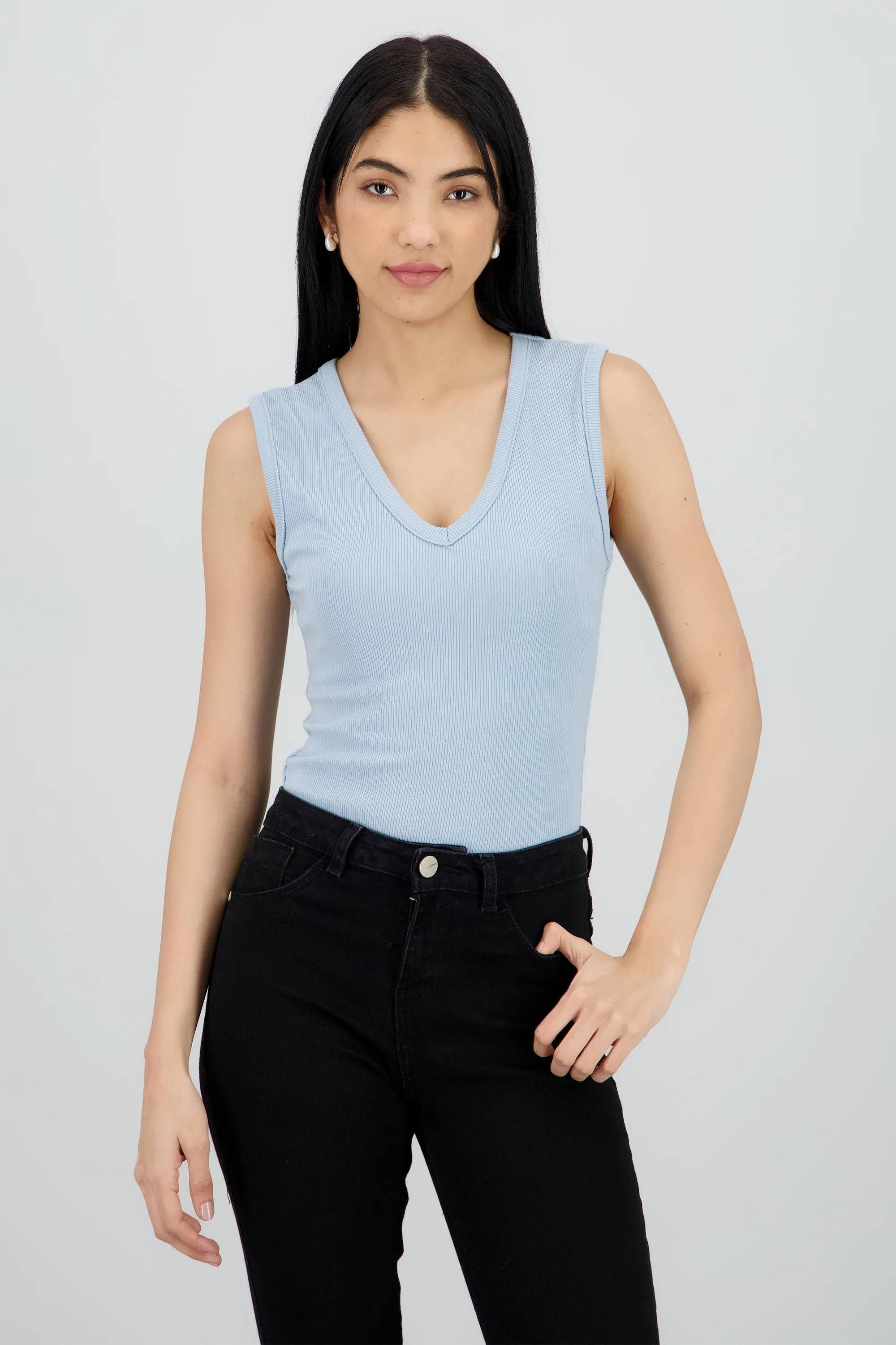 Bodysuit sin manga cuello v rib
