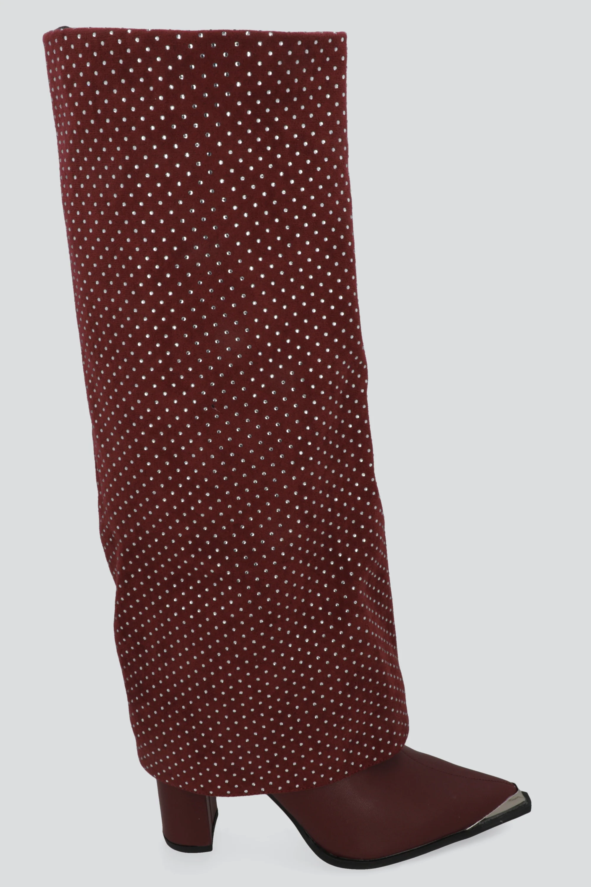 Bota funda brillos punta metal