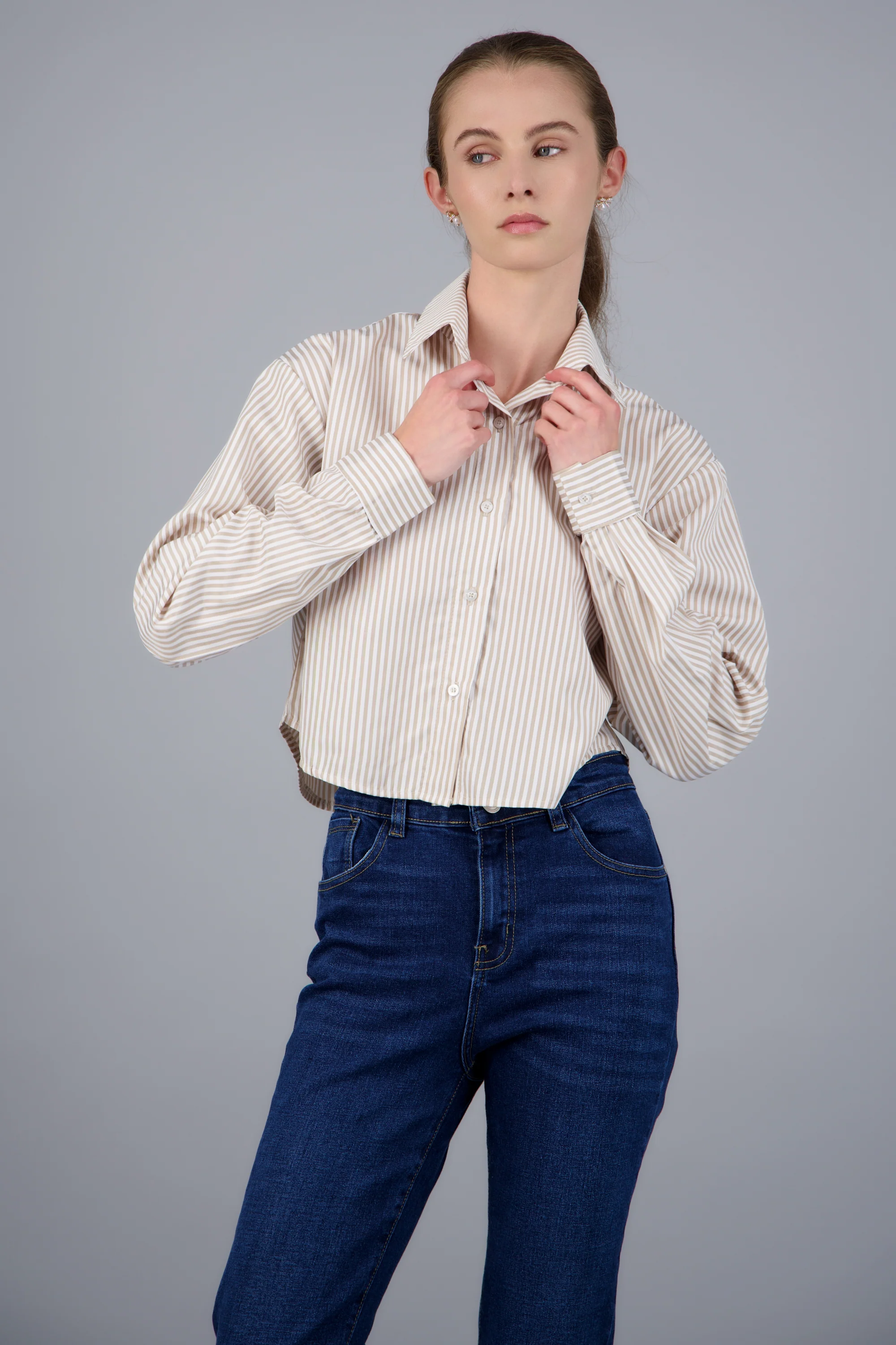 Camisa crop manga larga rayas - Image 3