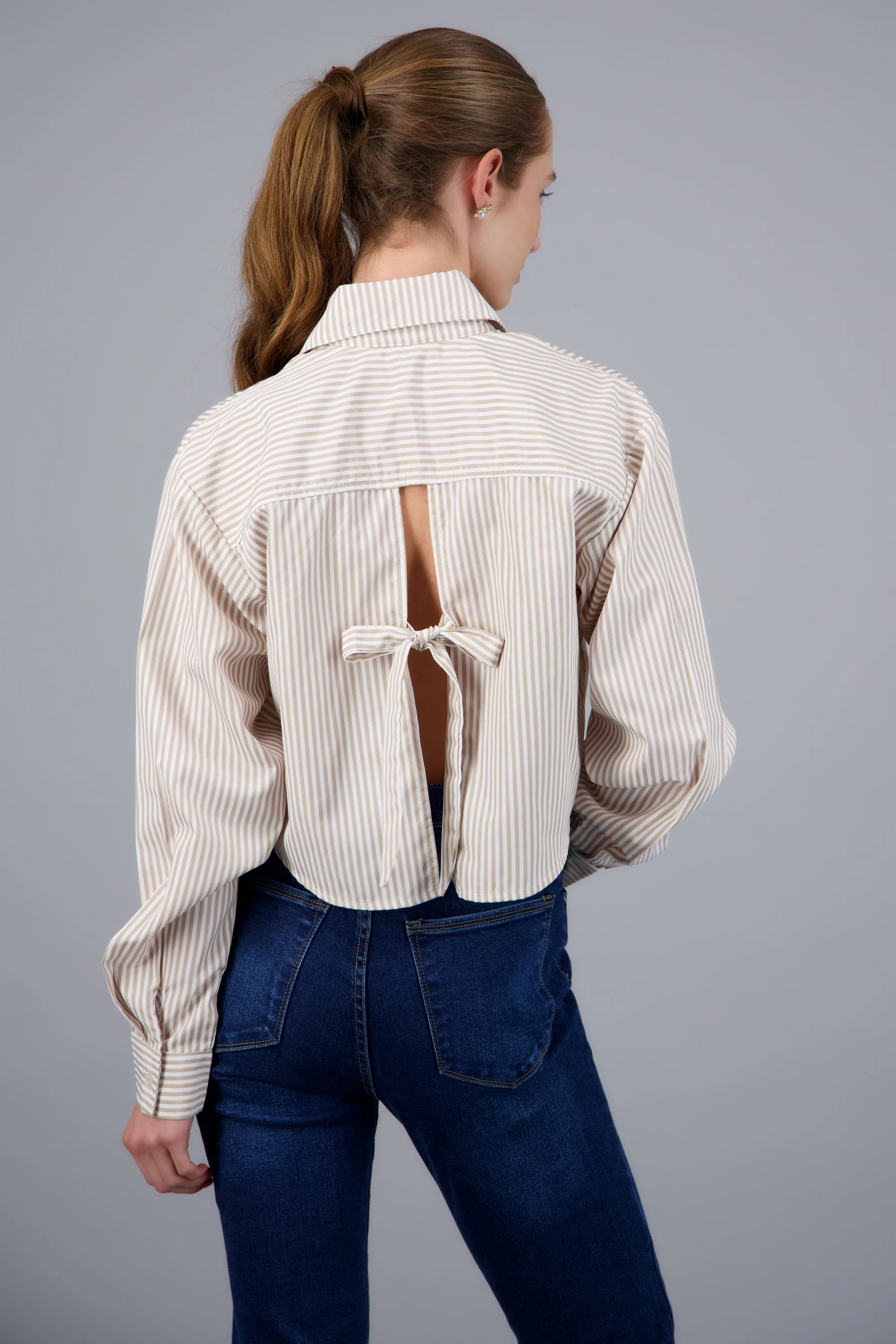 Camisa crop manga larga rayas - Image 4