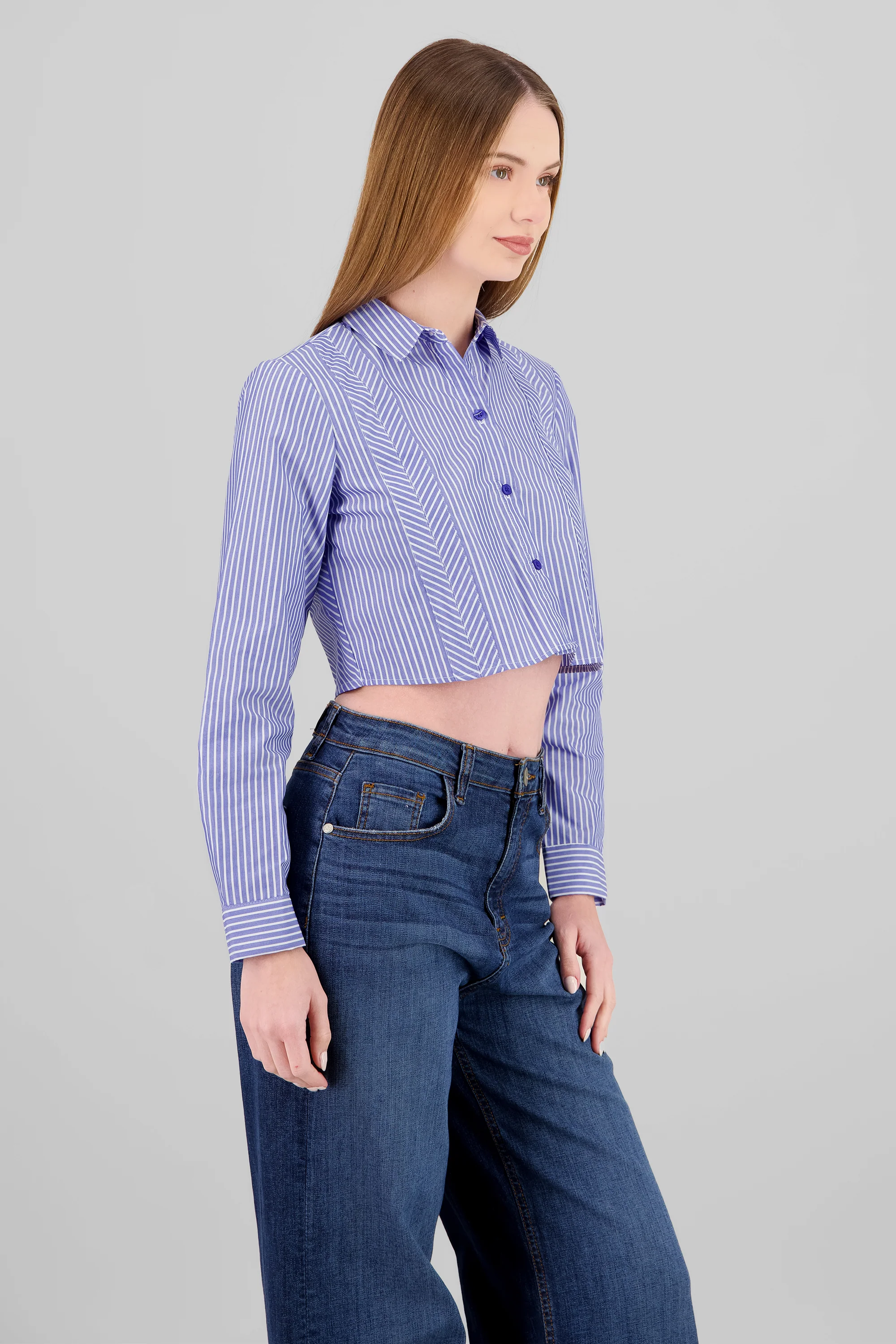 Camisa crop rayas manga larga - Image 3