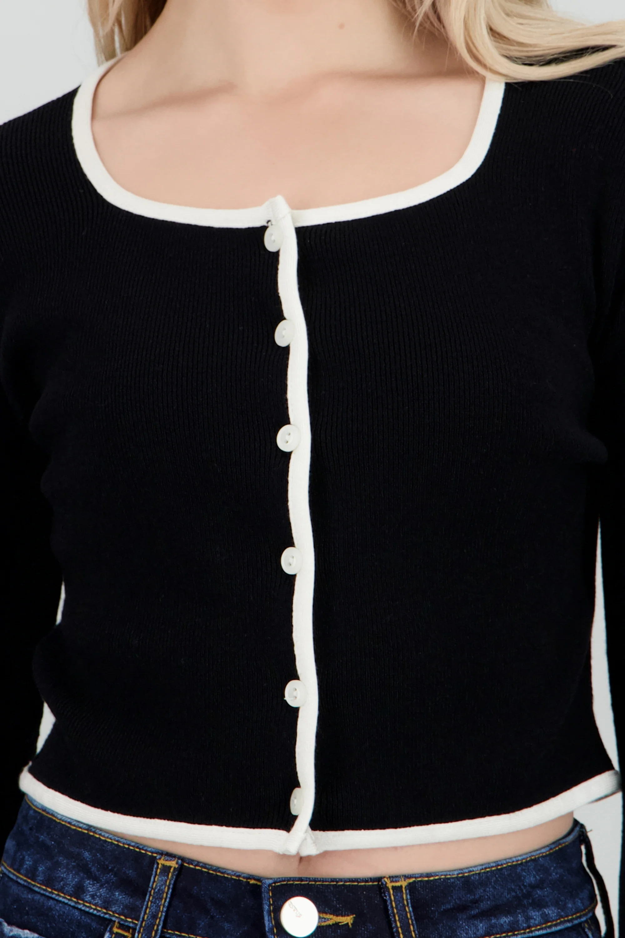 Cardigan escote cuadrado contraste - Image 5
