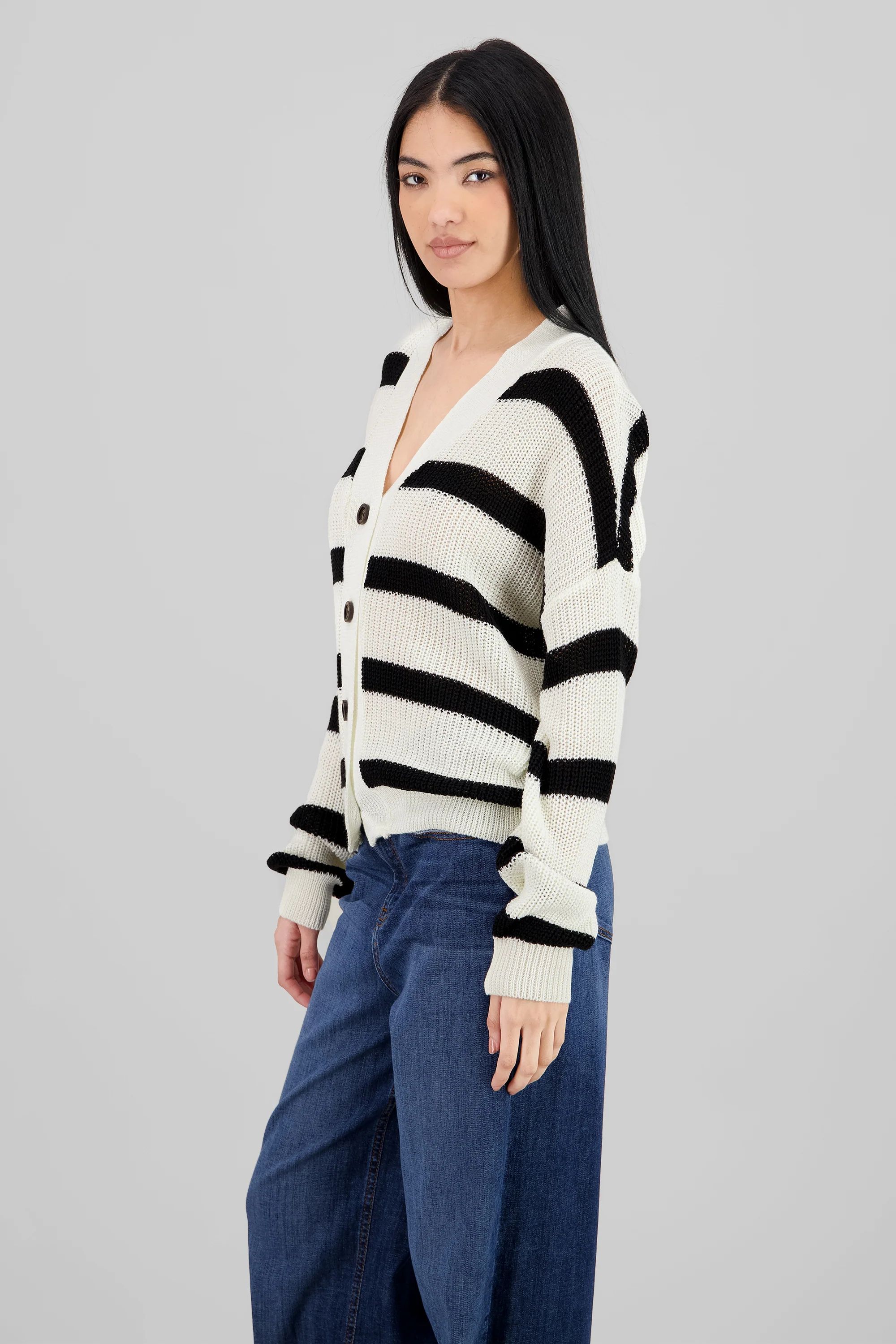 Cardigan tejido botones rayas - Image 3