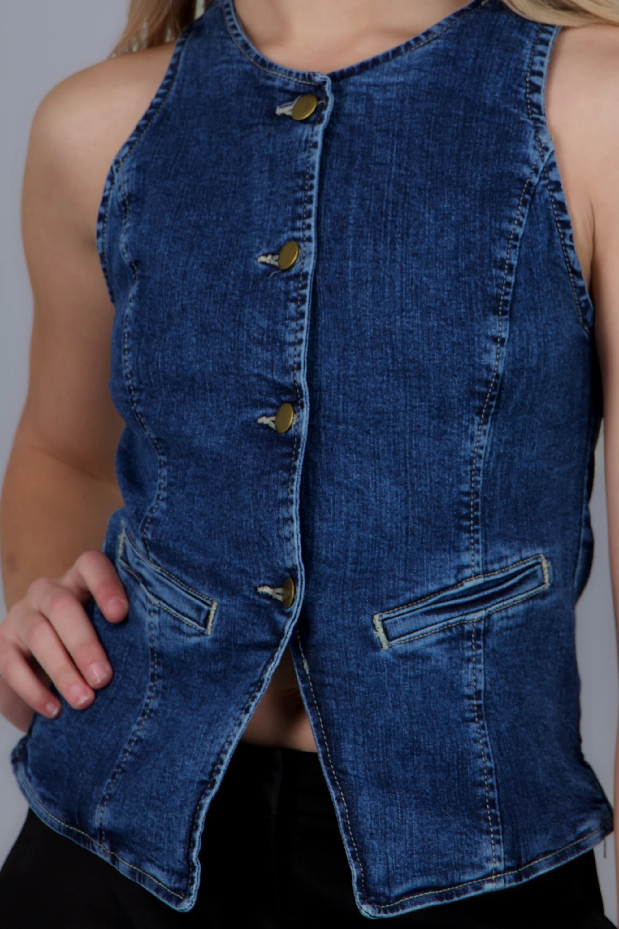 Chaleco cuello redondo largo denim Hypsters - Image 5