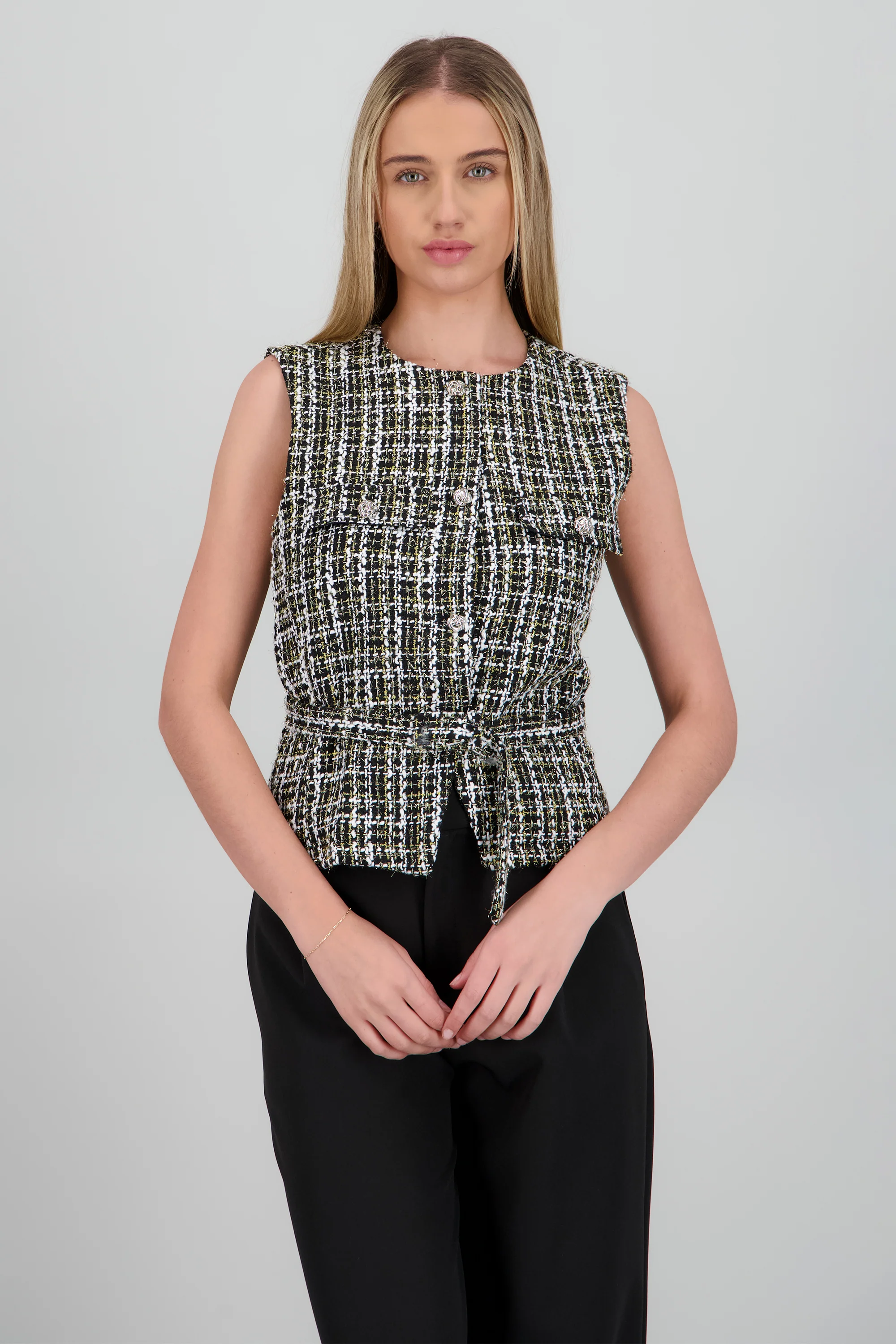 Chaleco tweed botones detalle cinturon