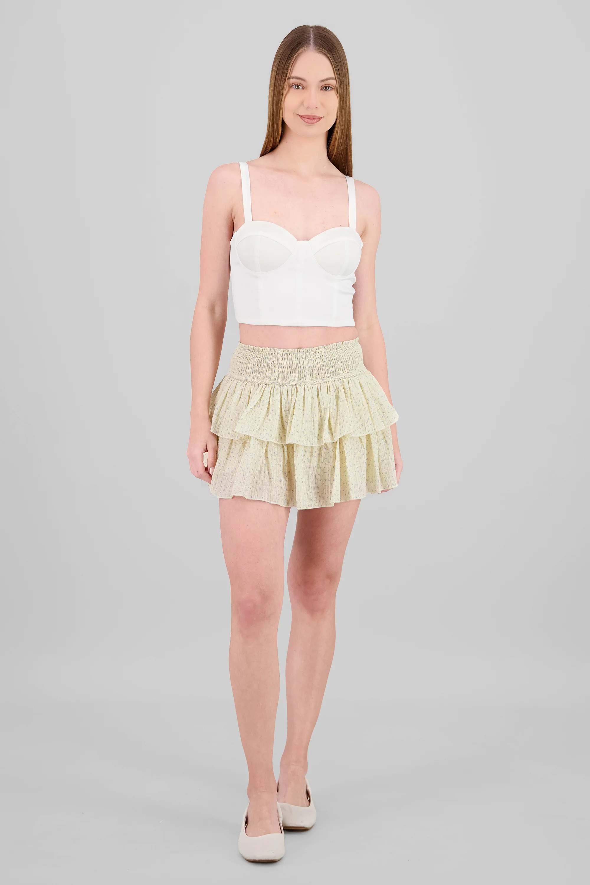 Falda doble olan con smock en cintura