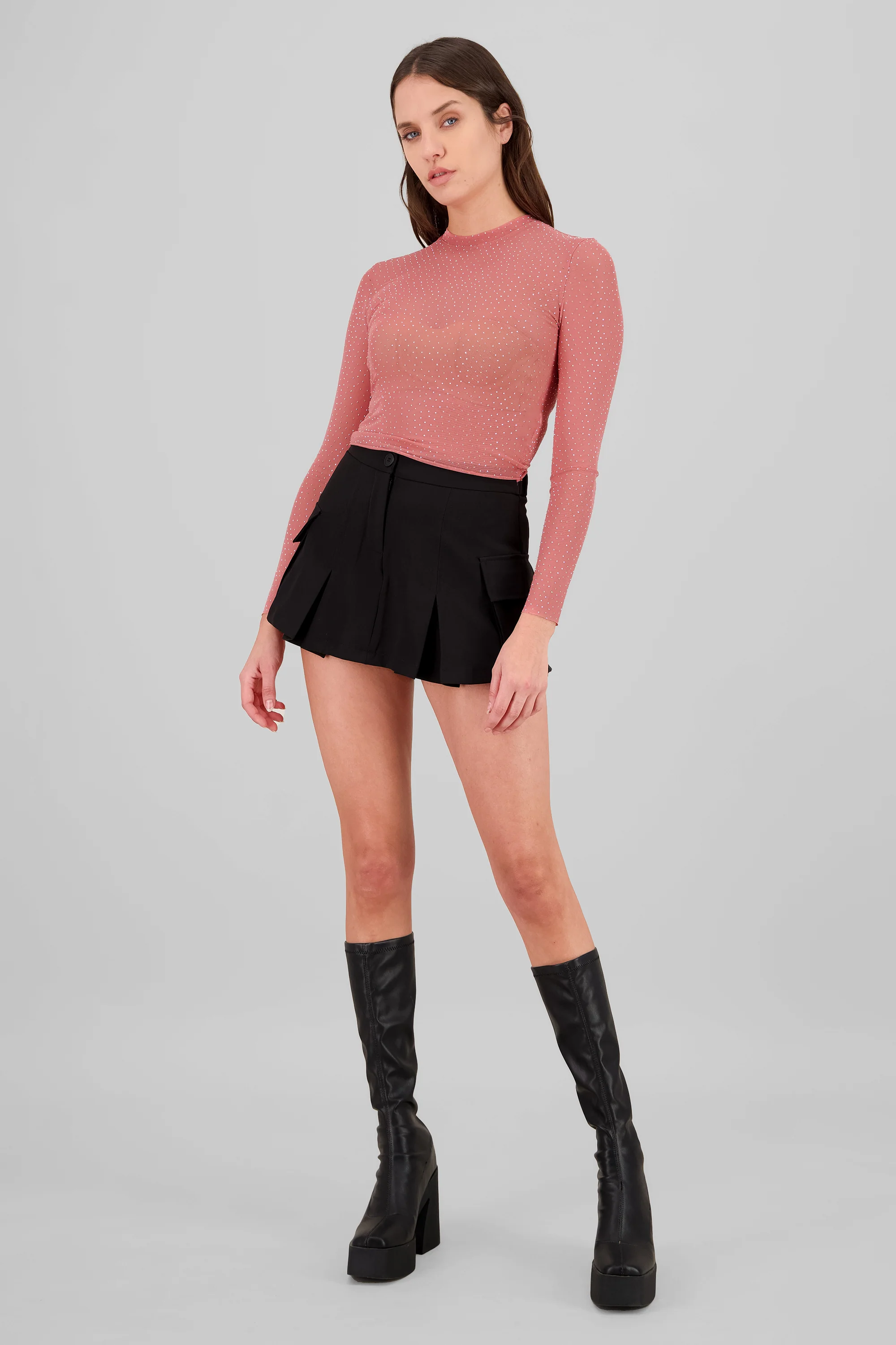 Falda short cargo tableada