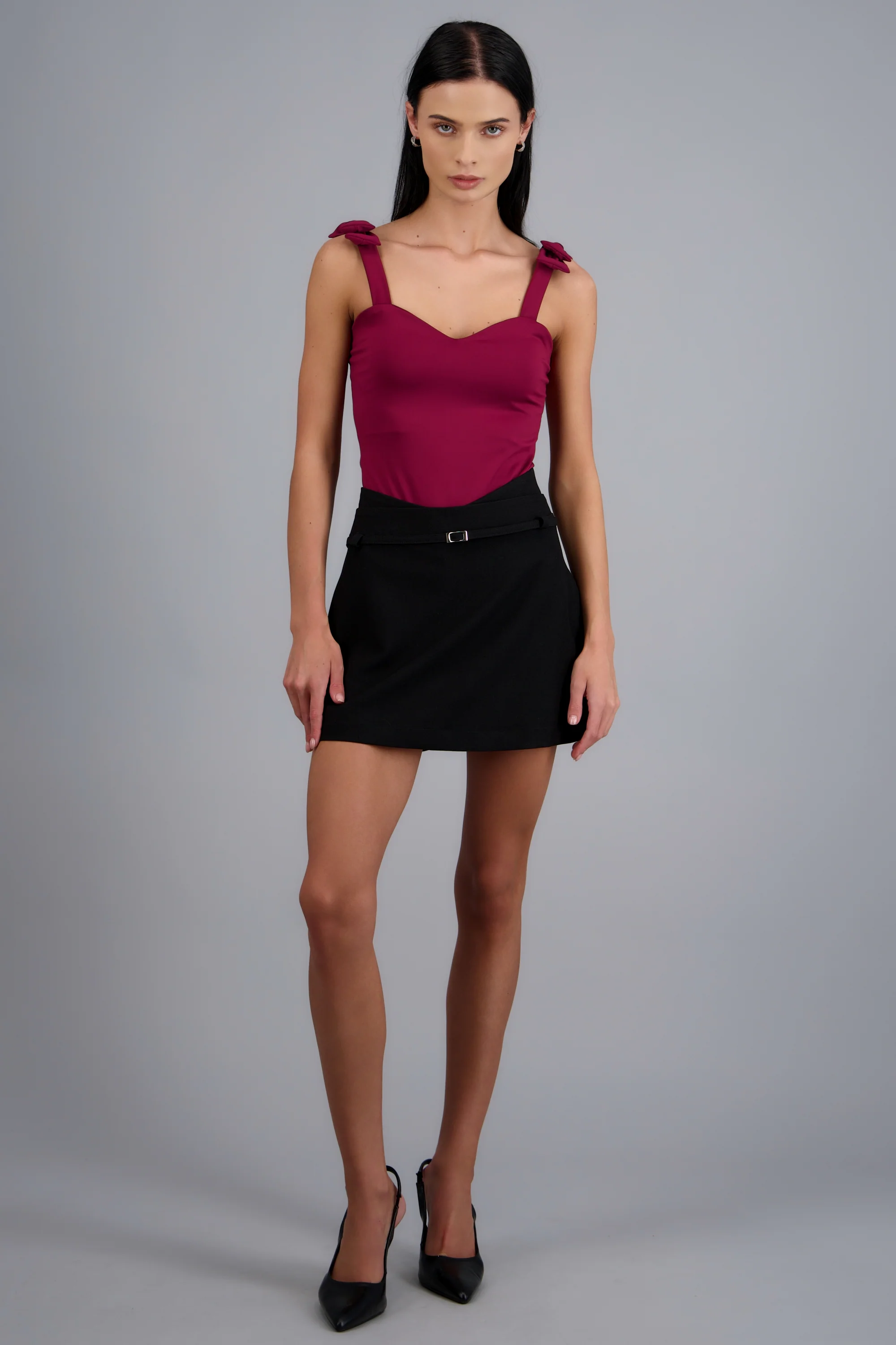 Falda short pretina alta con cinto