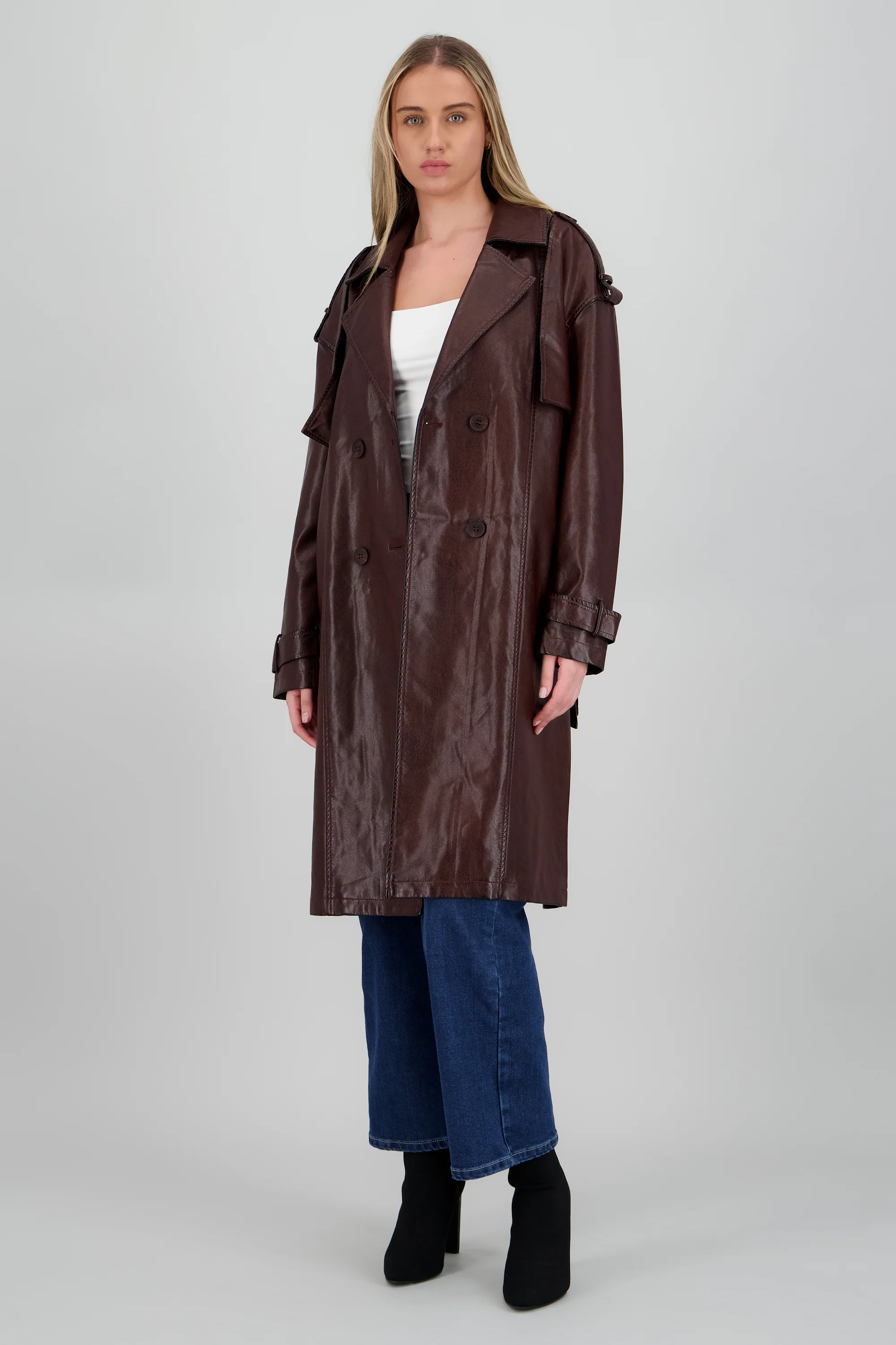 Gabardina lisa cruzada pu
