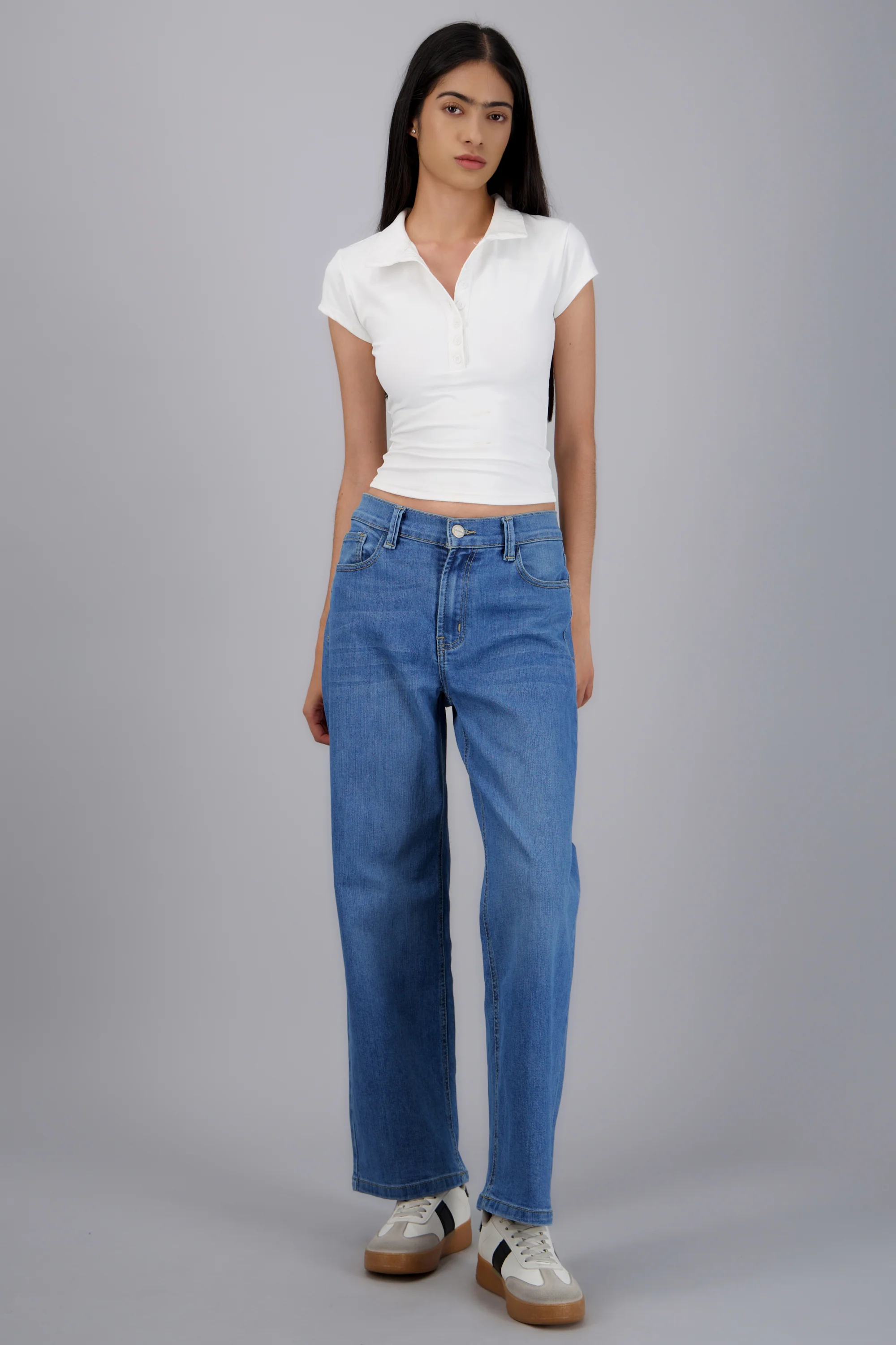 Jeans wide leg básicos desgaste - Image 3