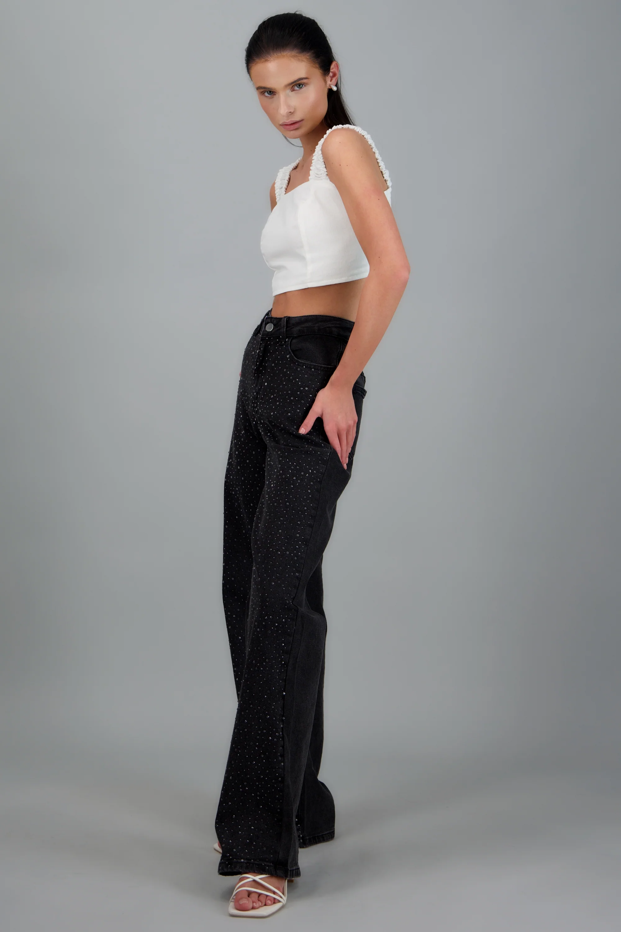 Jeans wide leg con cristales - Image 2