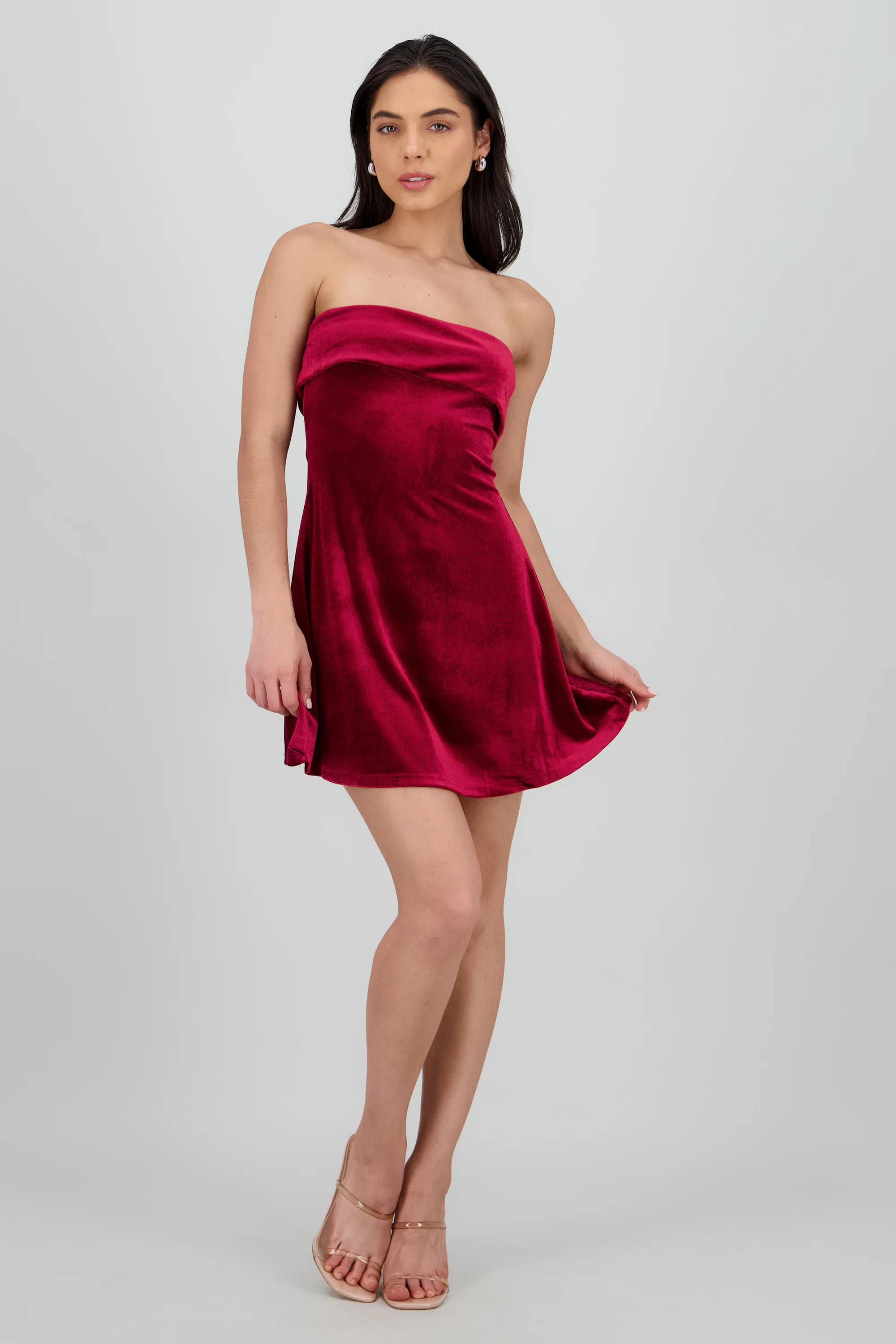 Mini vestido strapless terciopelo