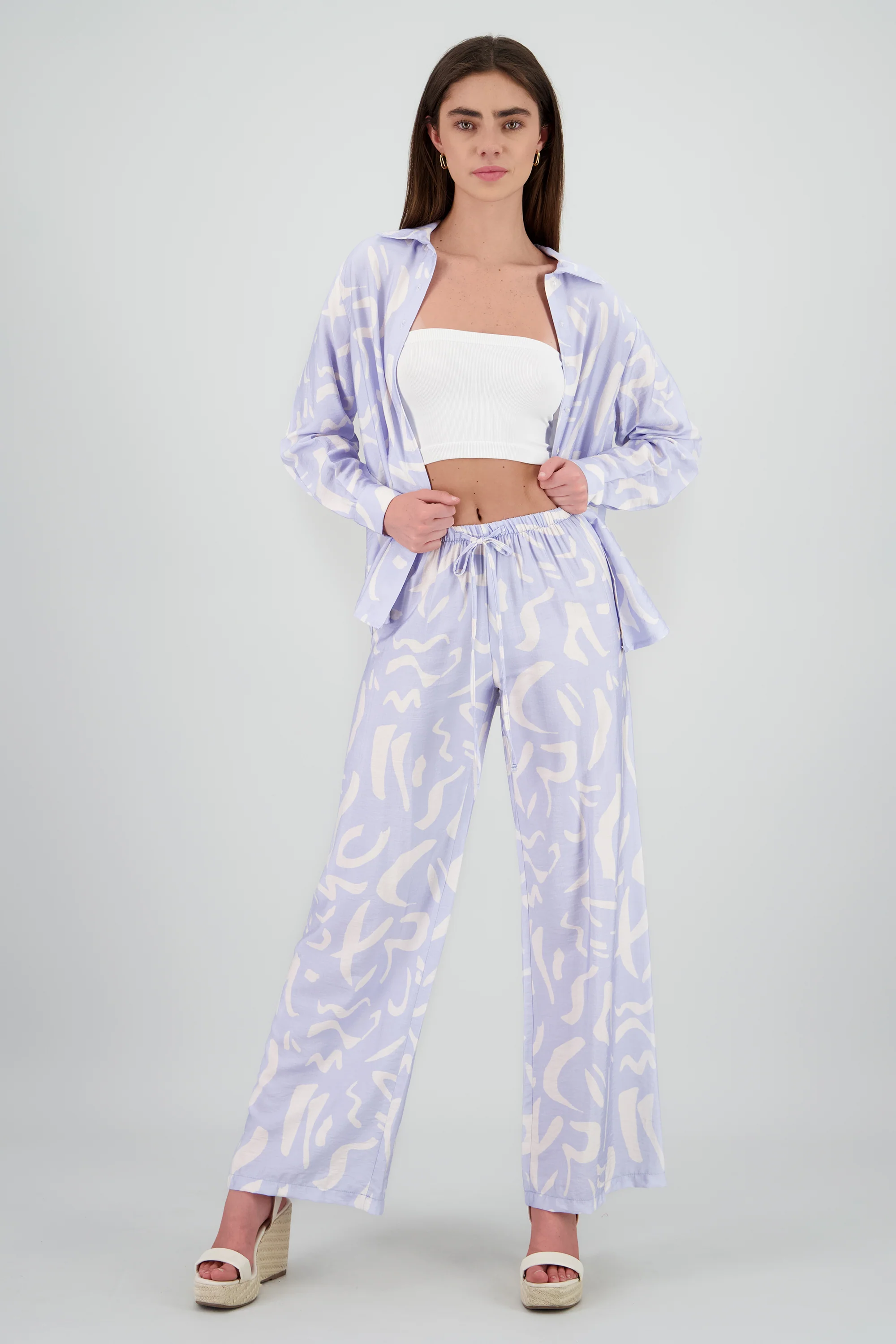 Pantalon amplio jareta estampado