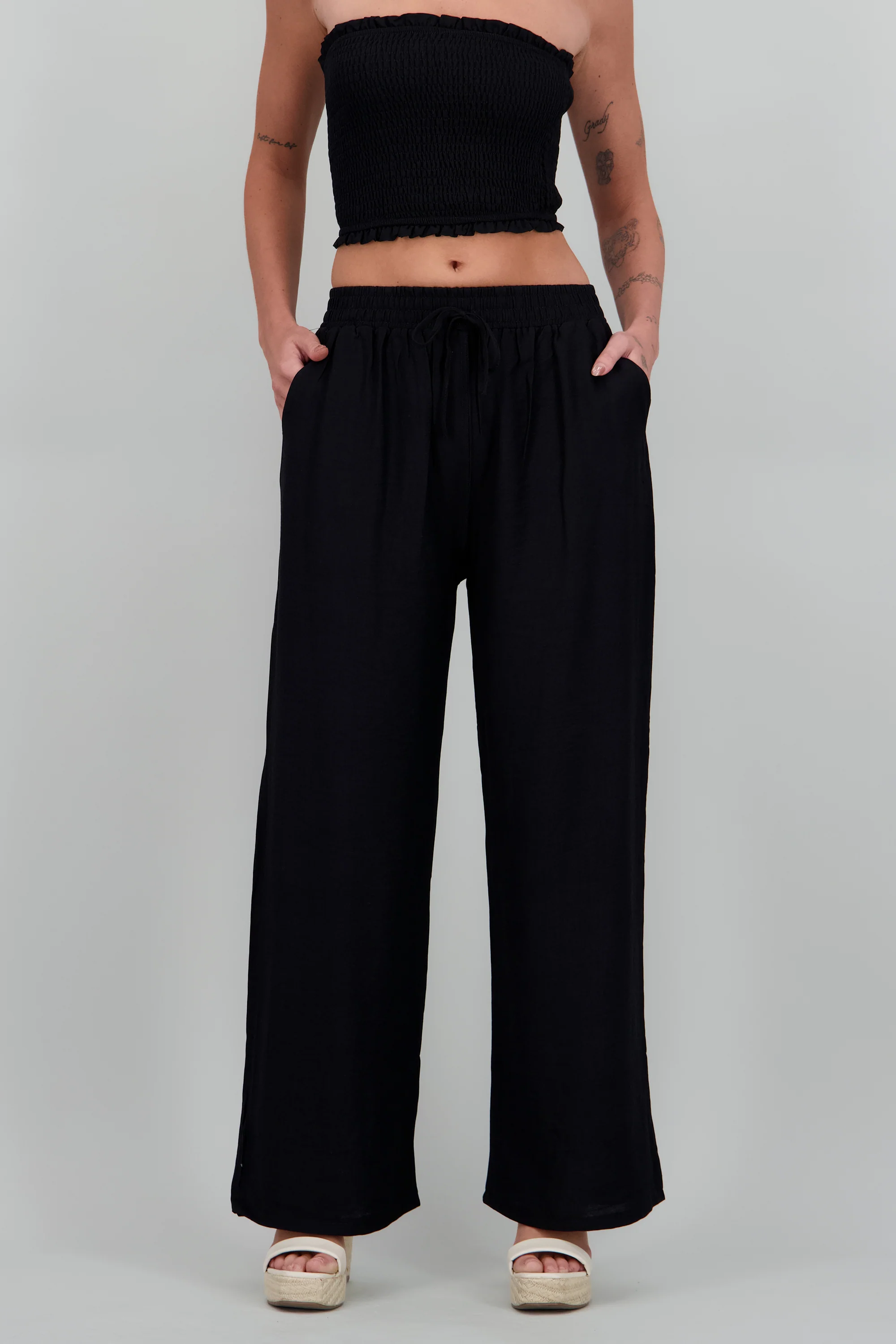 Pantalon amplio liso con resorte - Image 2