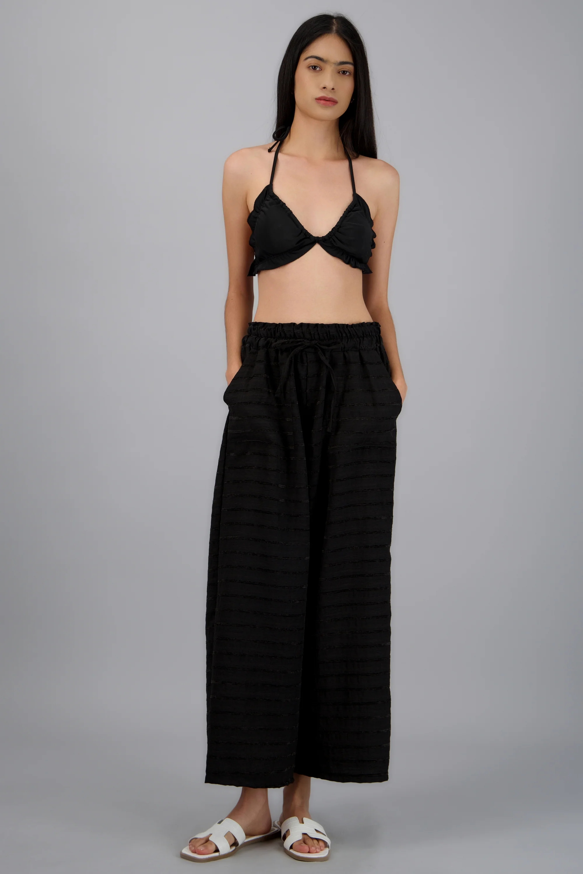 Pantalon amplio resorte textura