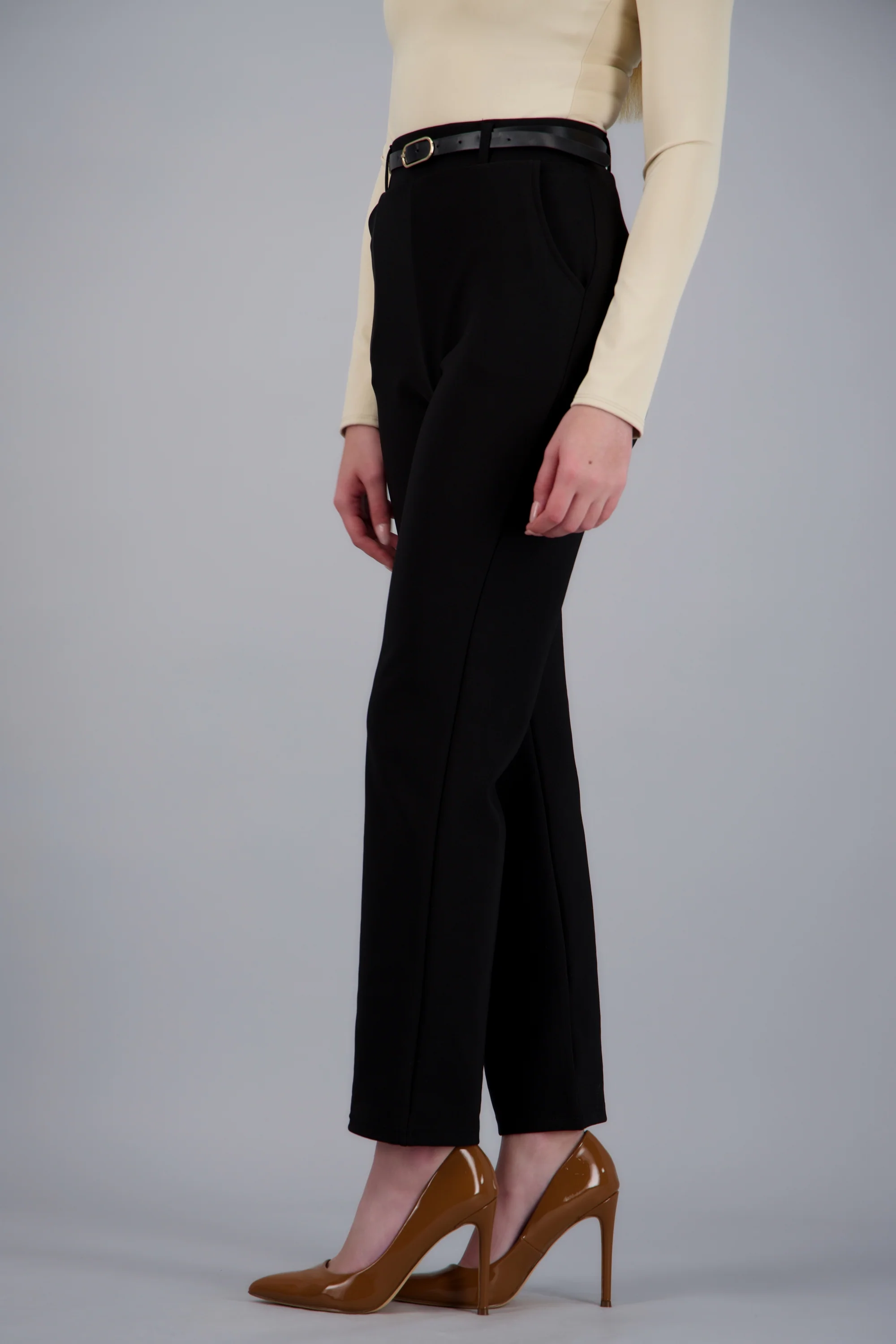 Pantalón Recto Liso Cinturón - Image 3