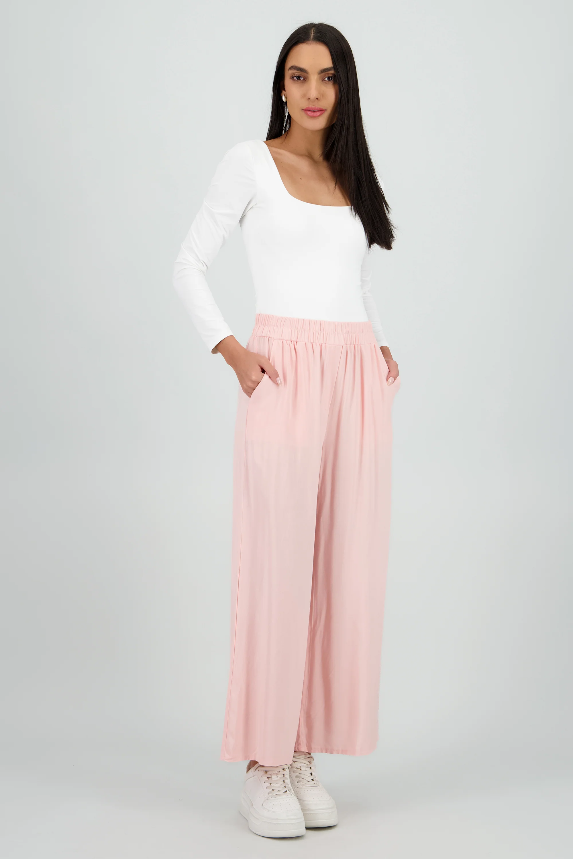 Pantalón Wide Leg Cintura Alta Fruncida