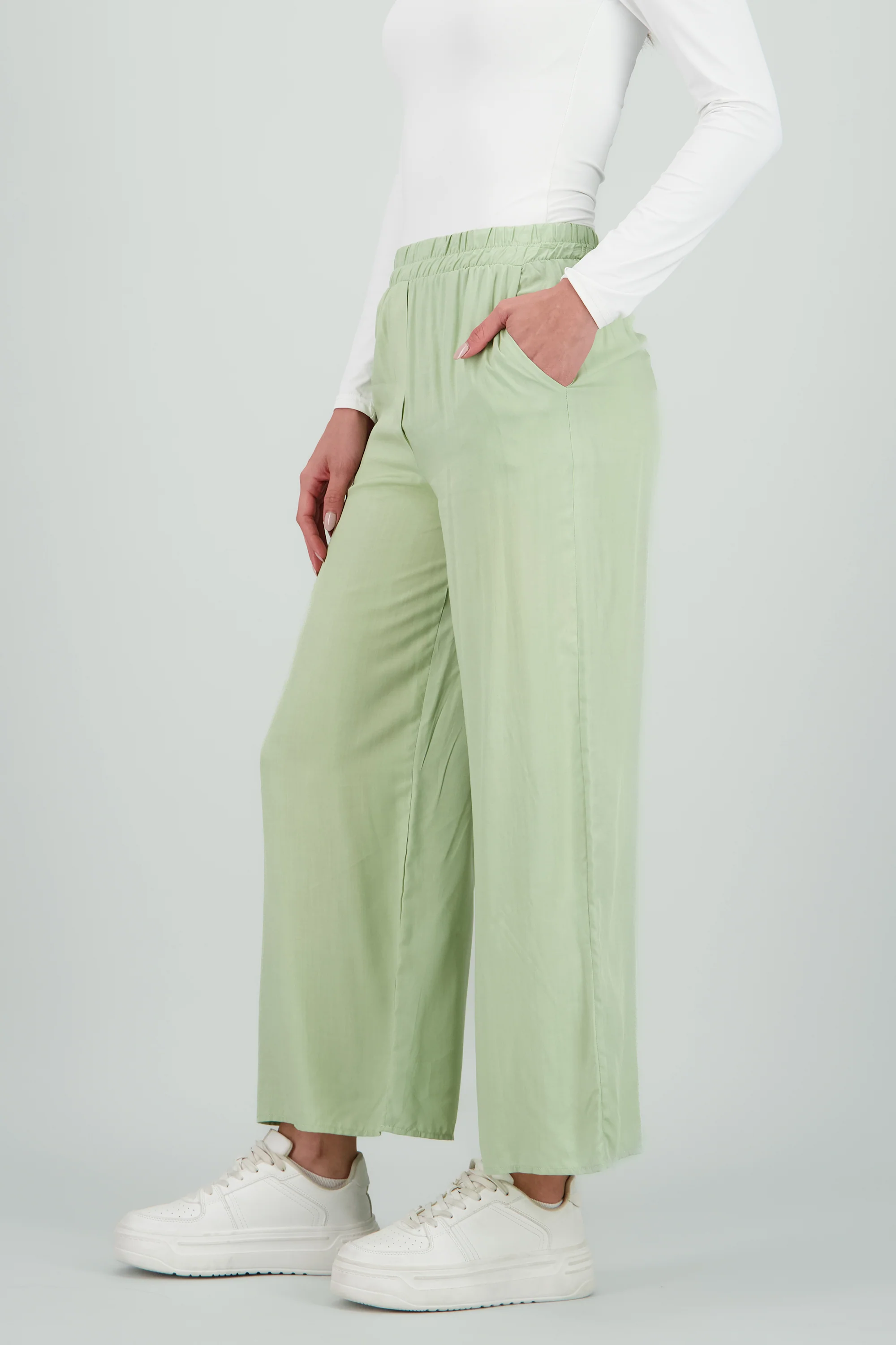 Pantalón Wide Leg Cintura Alta Fruncida - Image 3