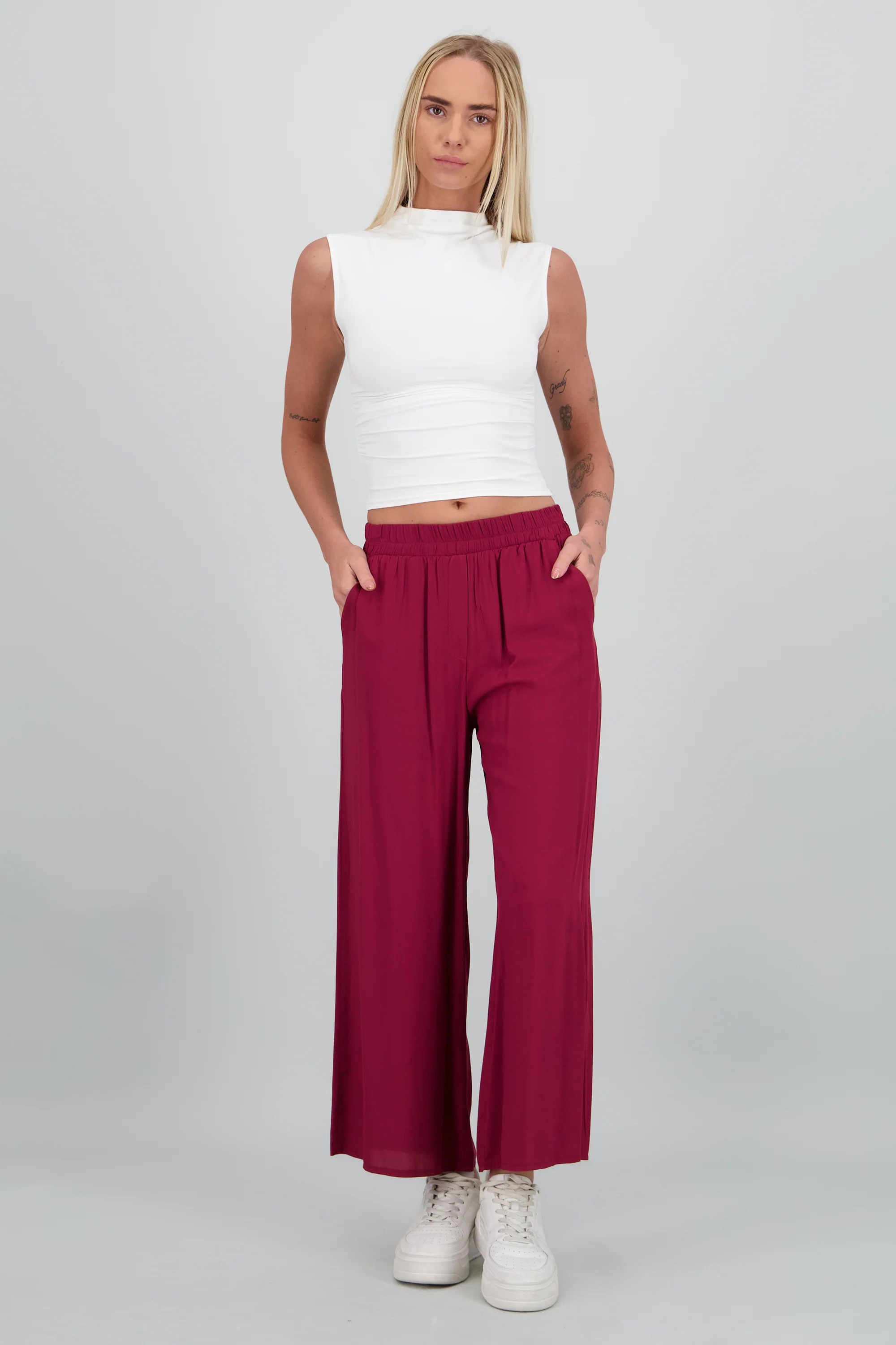 Pantalón Wide Leg Cintura Alta Fruncida