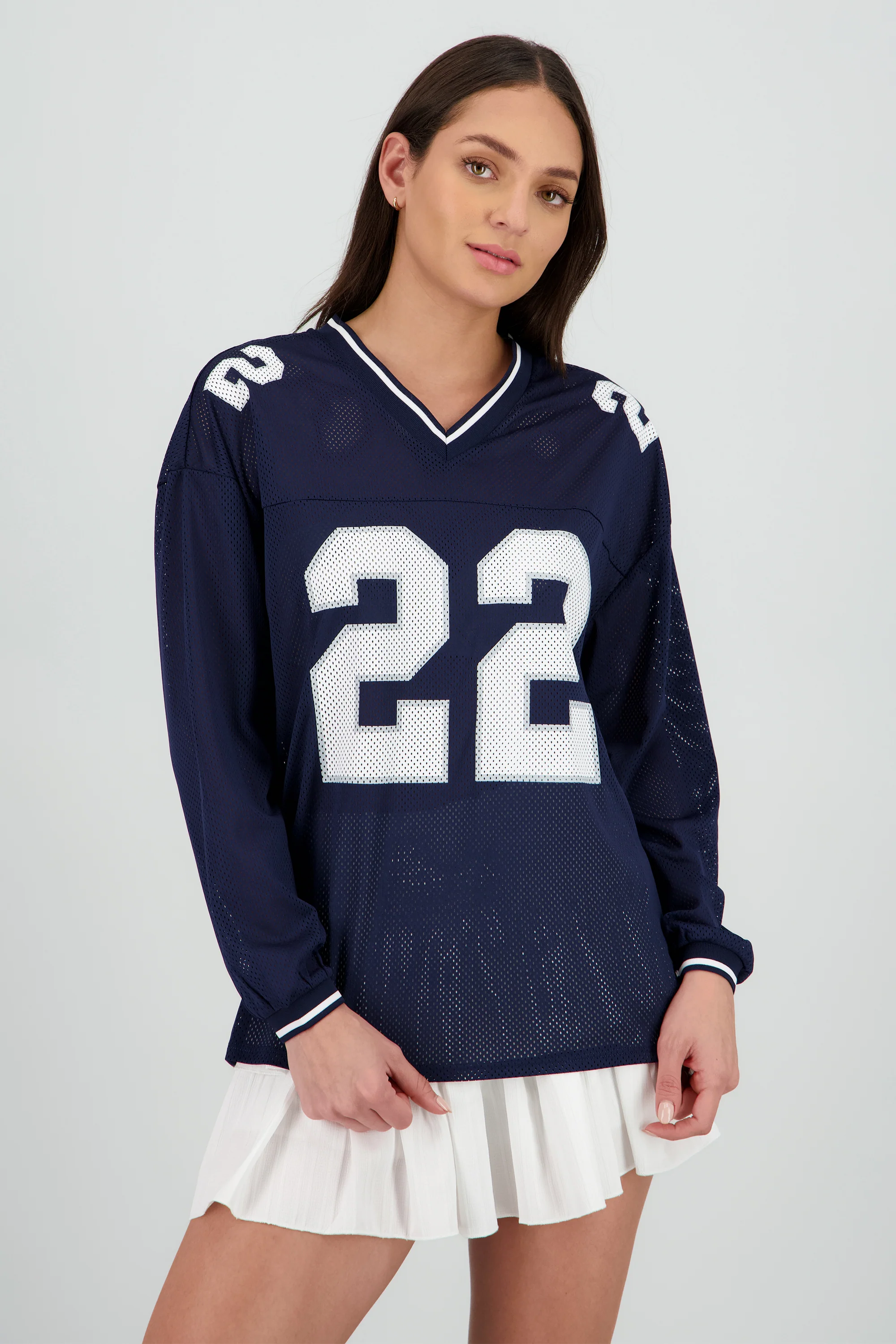 Playera jersey manga larga contraste