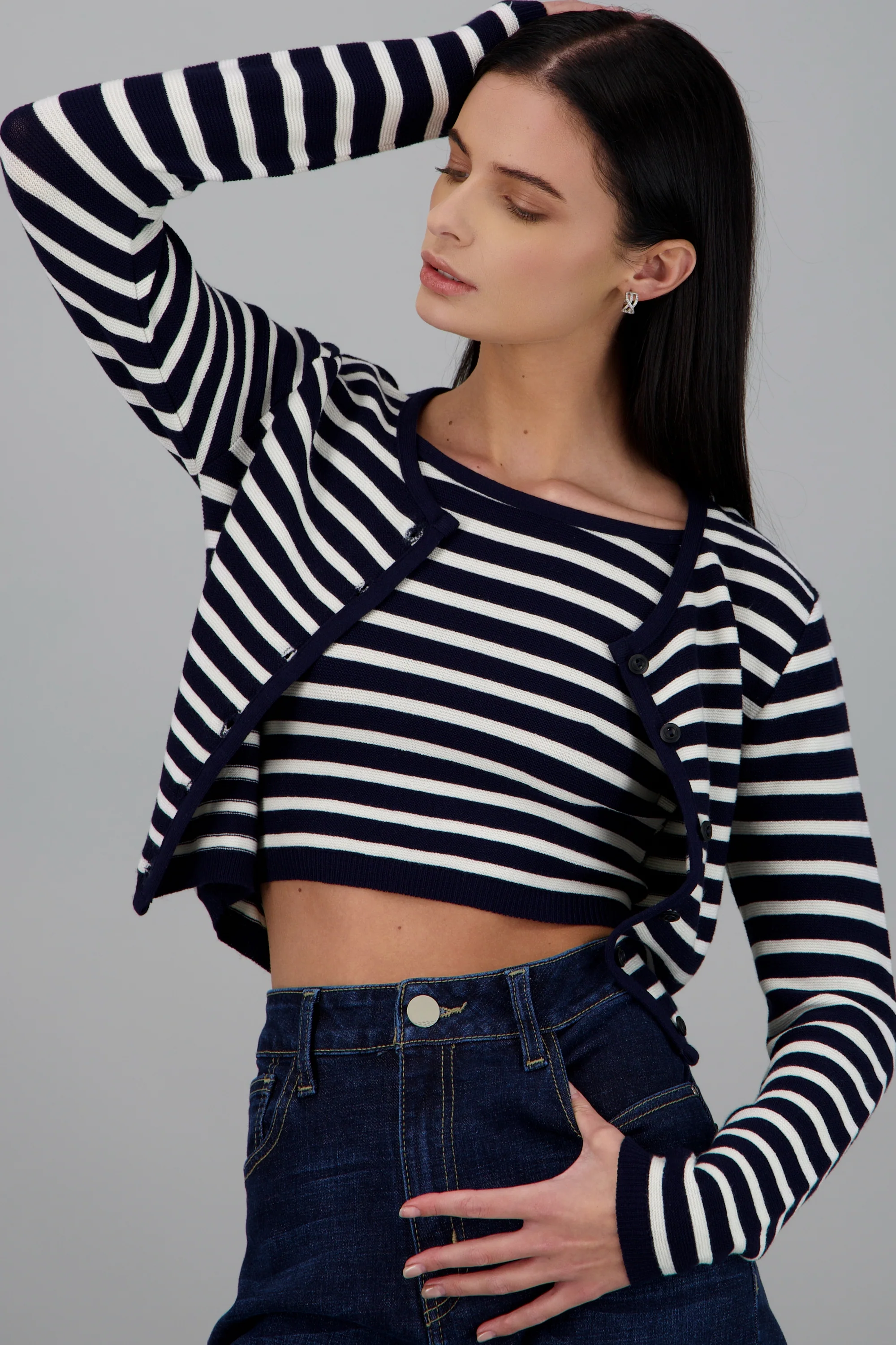 Set cardigan y top rayas