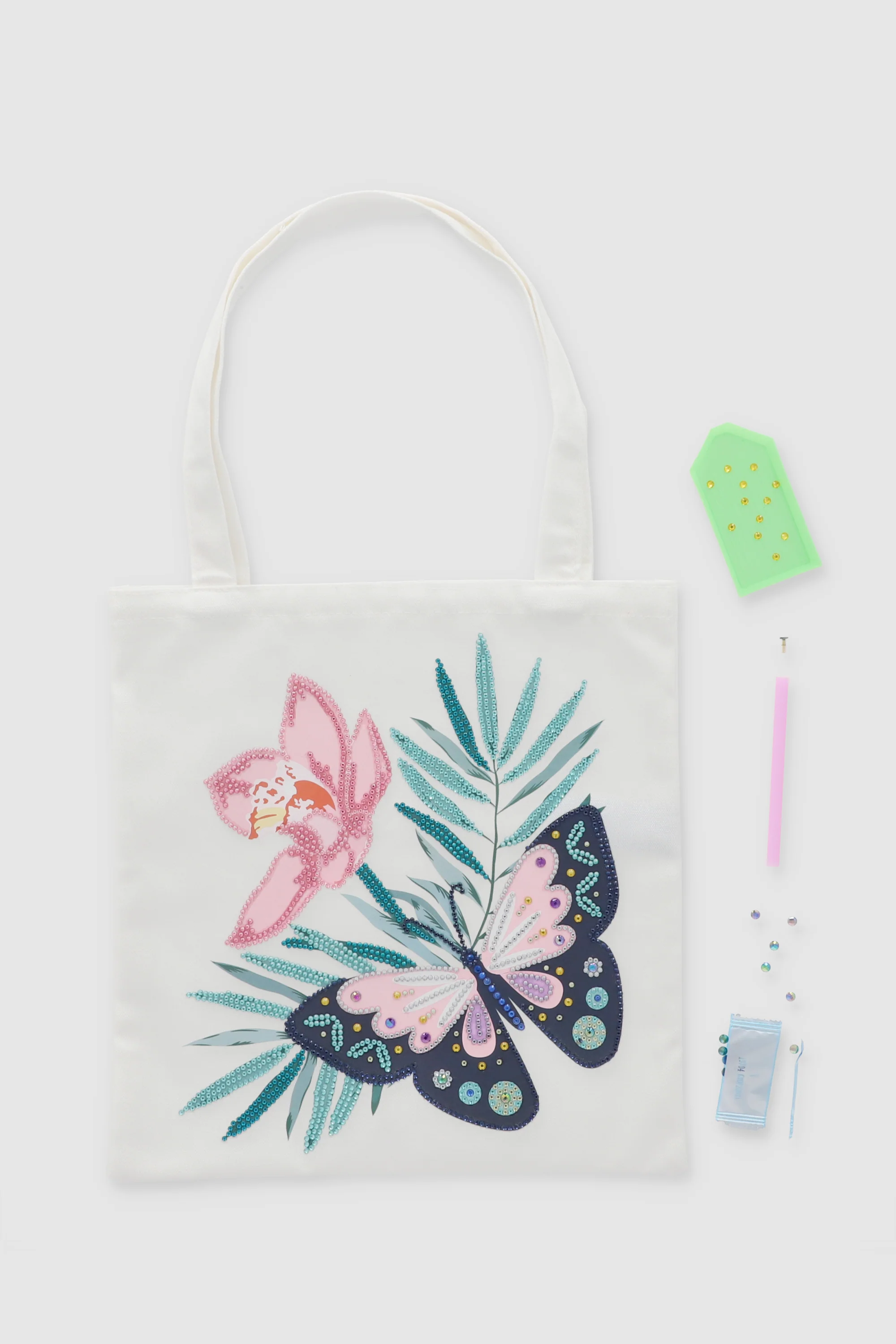 Set DIY tote bag pixel mariposa flor