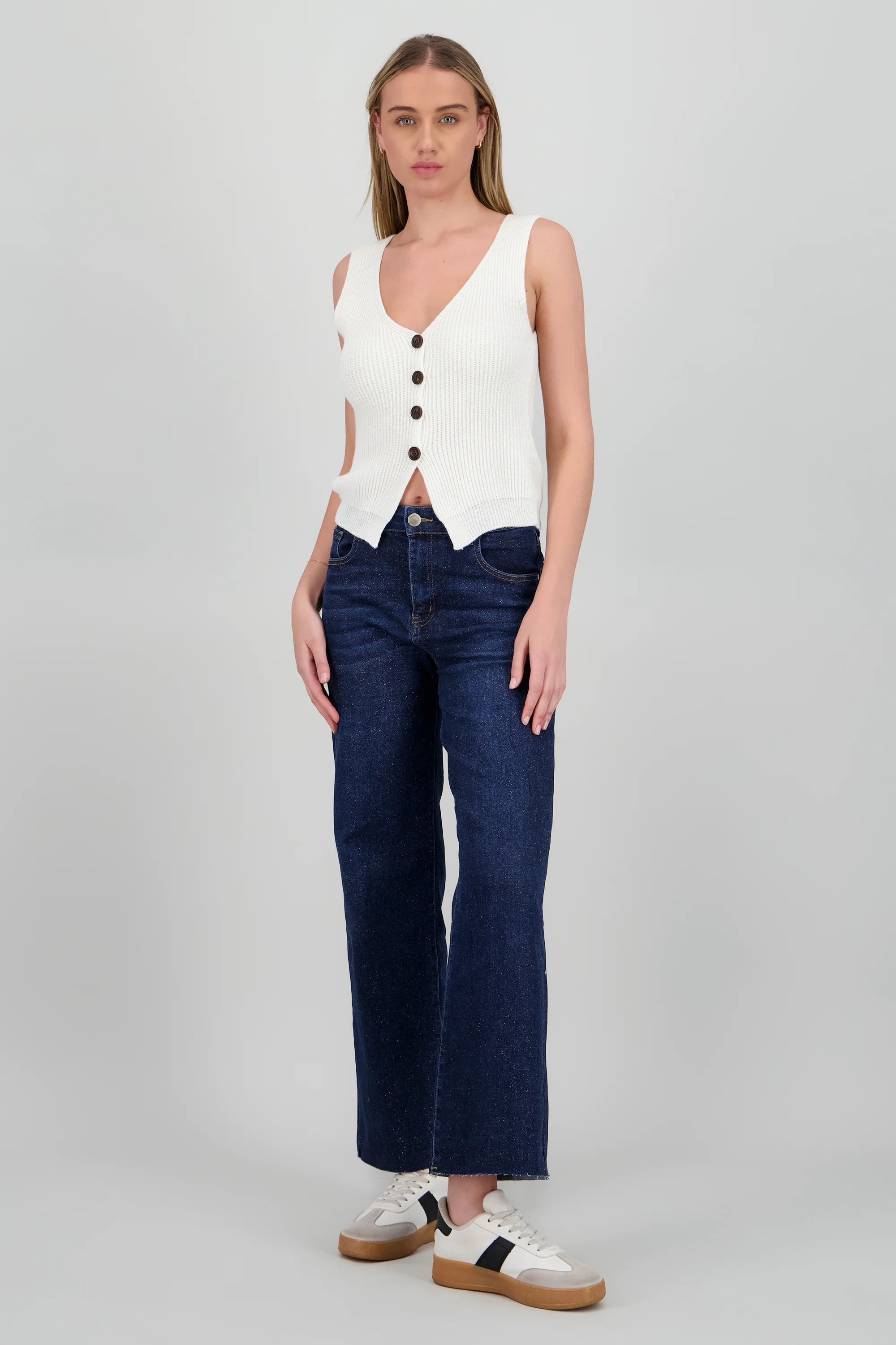 Straight jeans con hilo metalico dorado