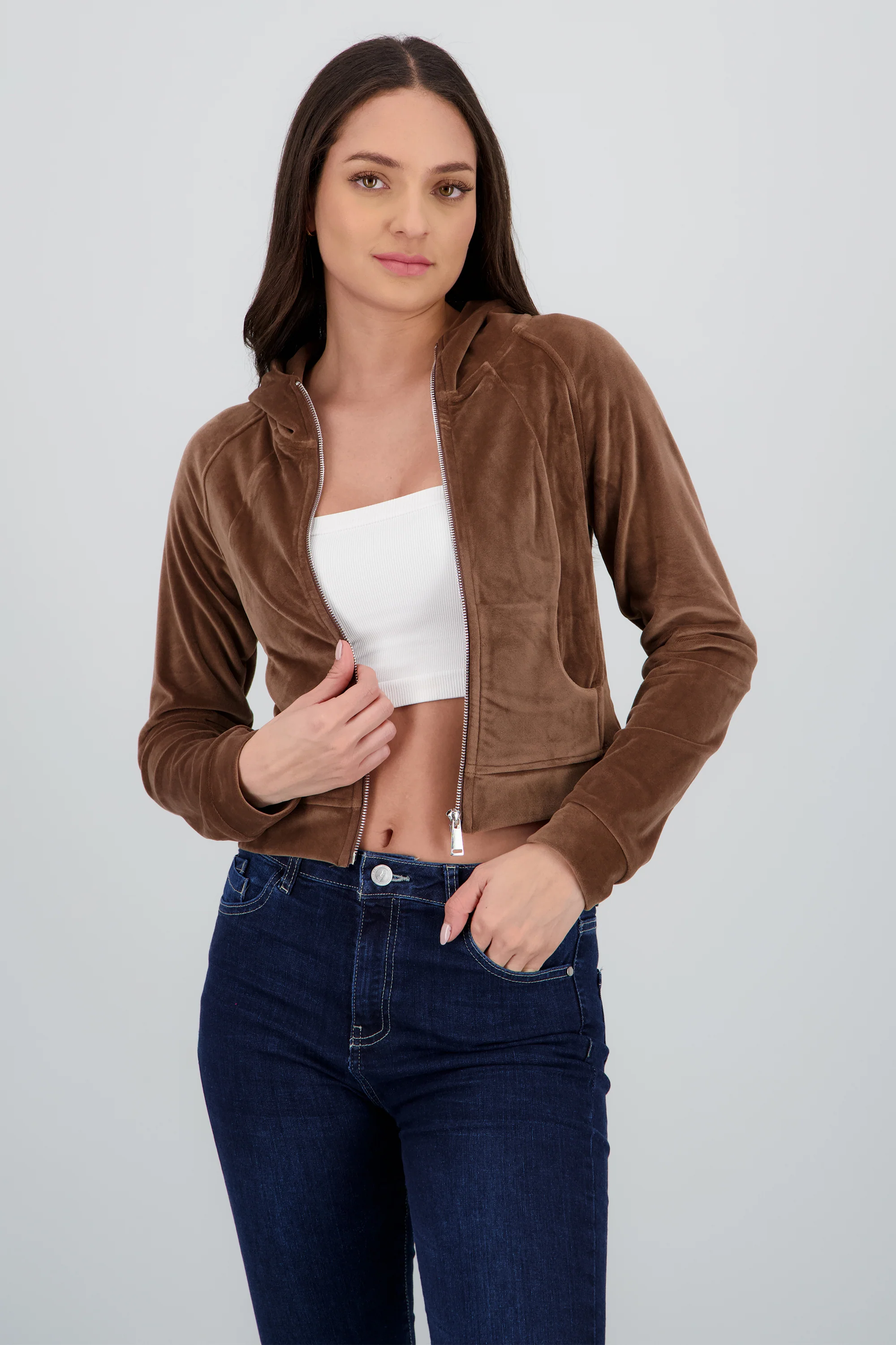 Sudadera larga con cierre velvet
