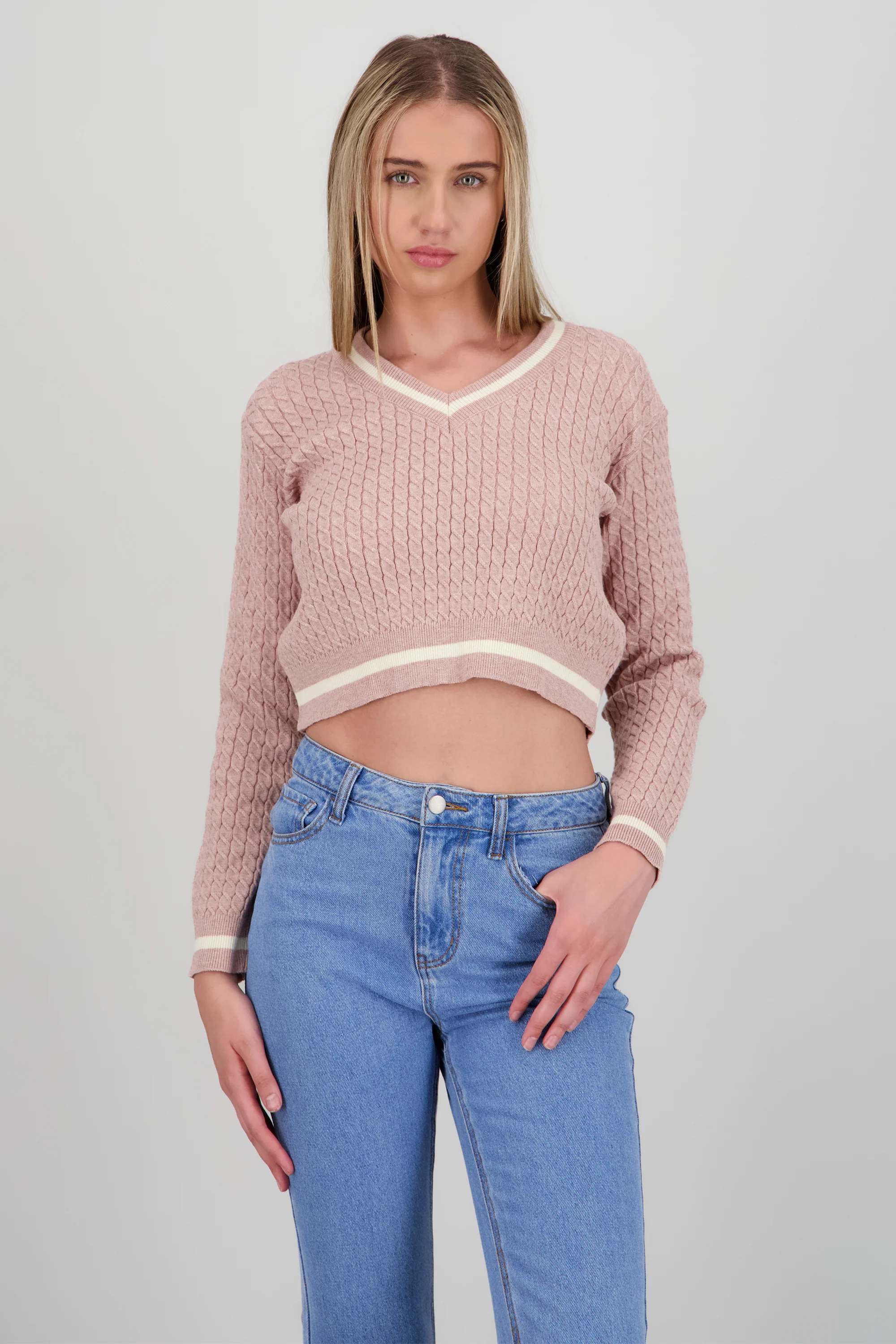 Sueter cardigan con contraste - Image 2