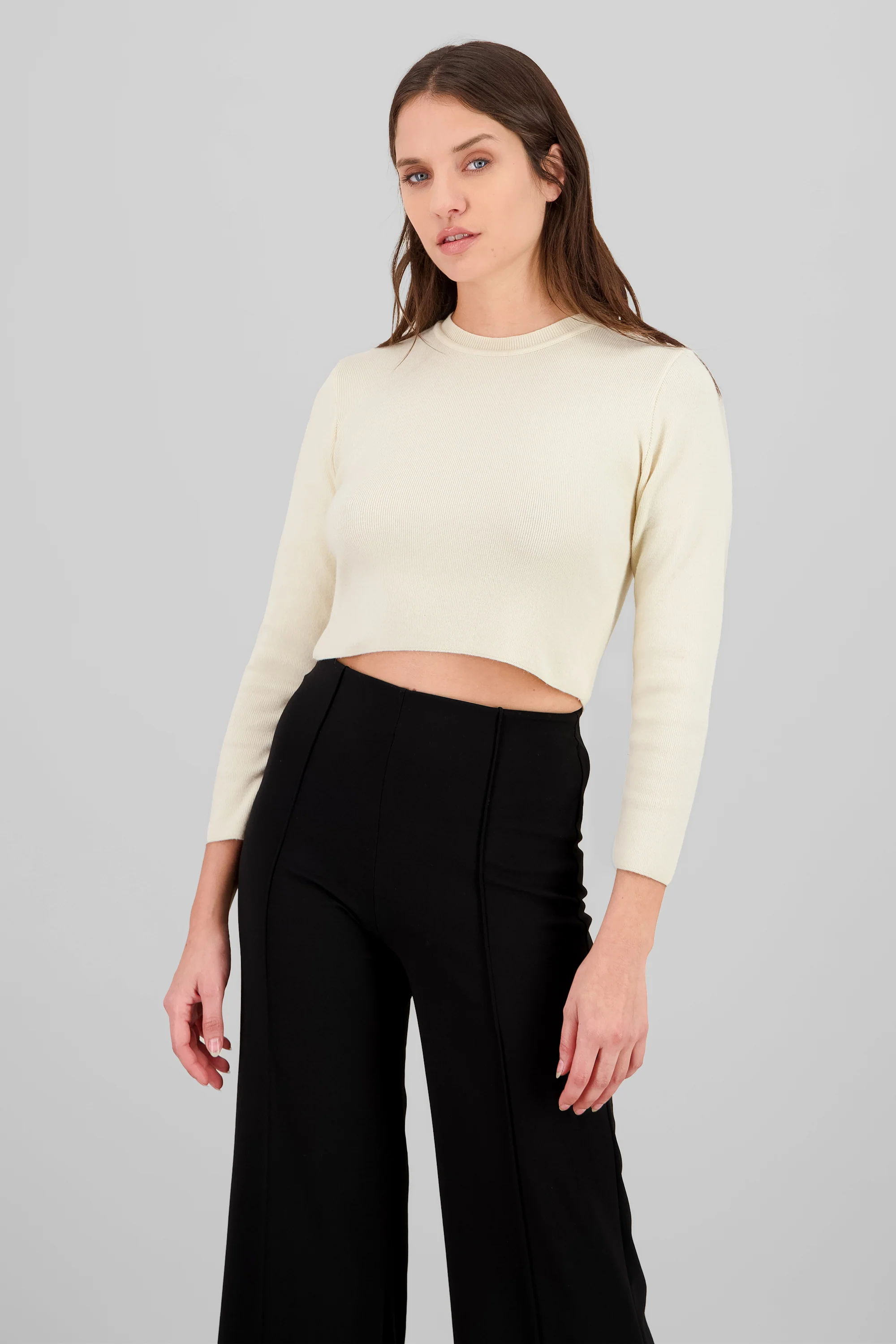 Sueter crop liso manga larga