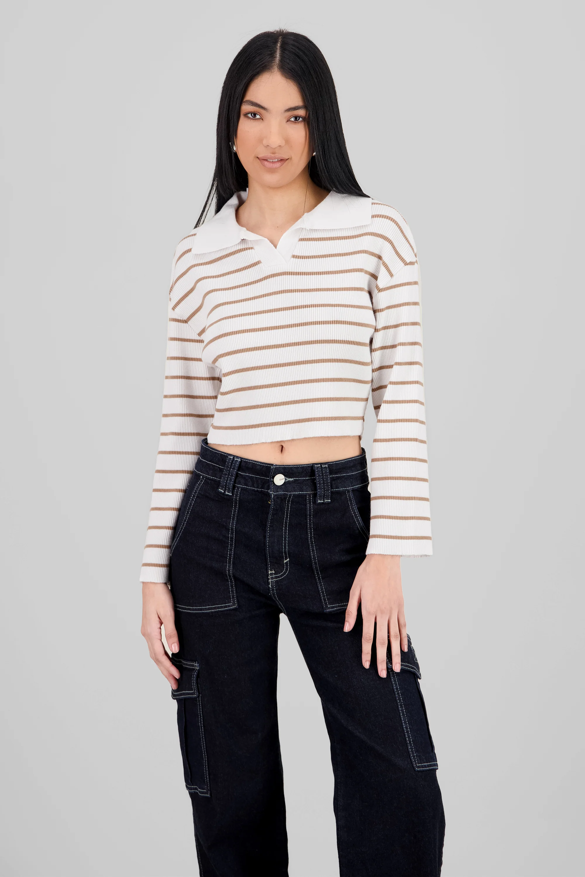 Sueter tejido cuello polo rayas