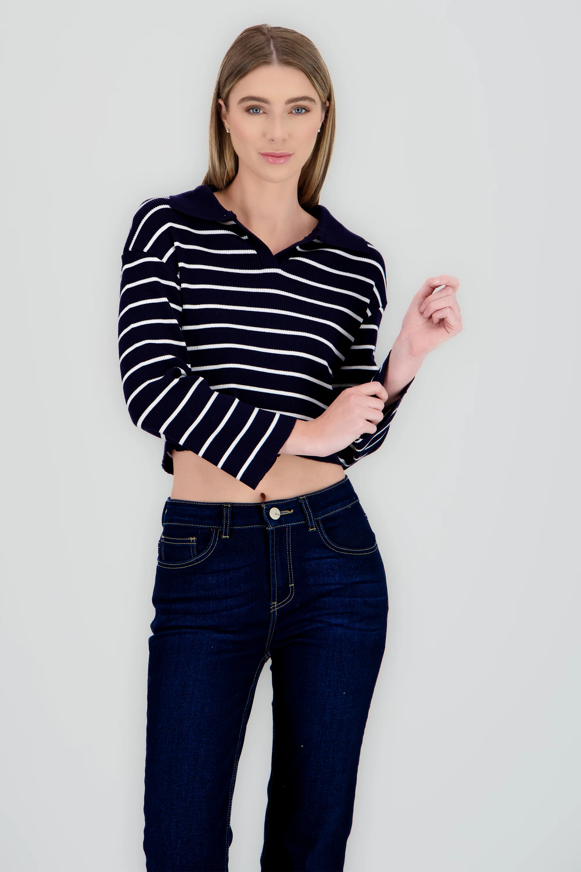 Sueter tejido cuello polo rayas