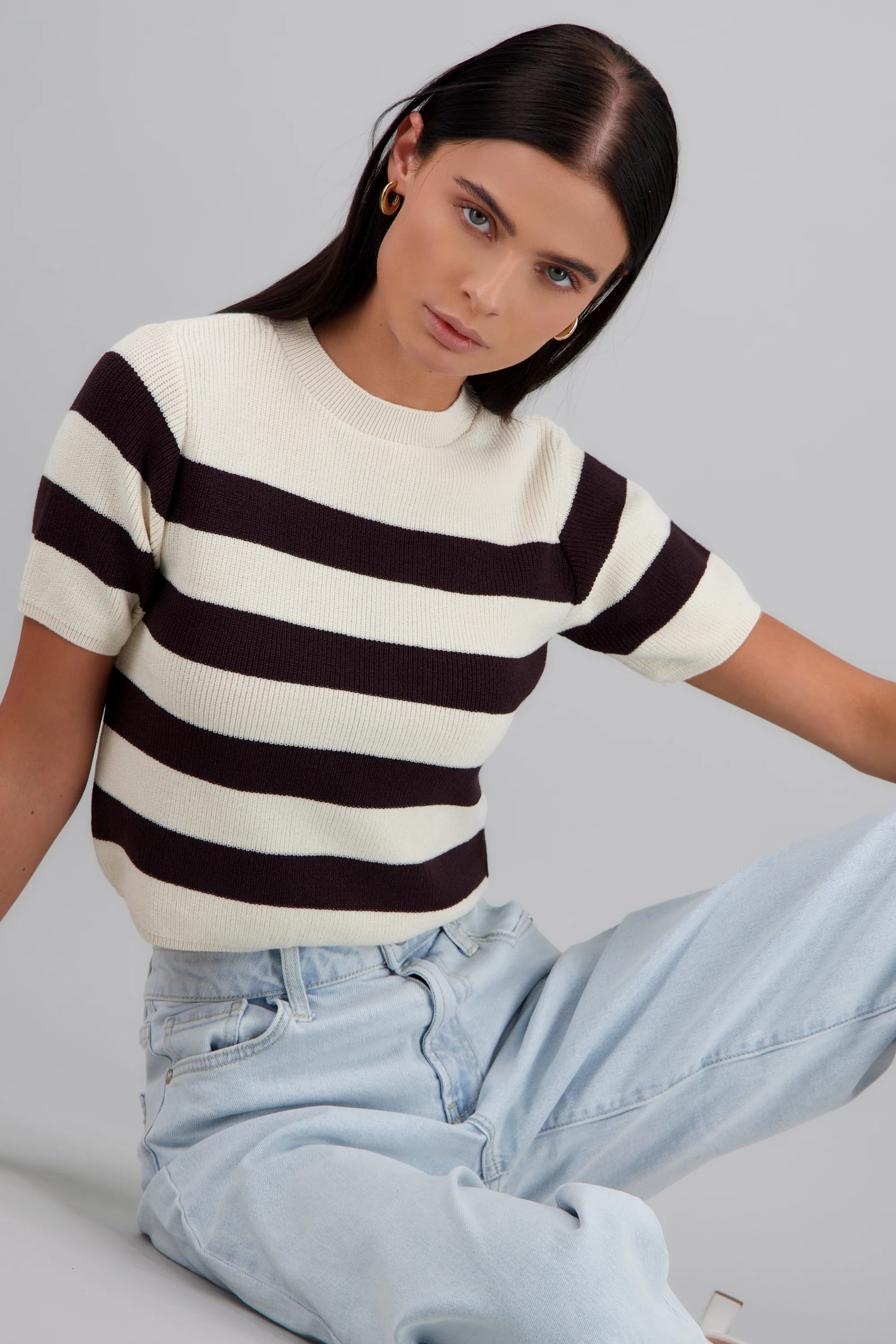 Top crop rayas manga corta