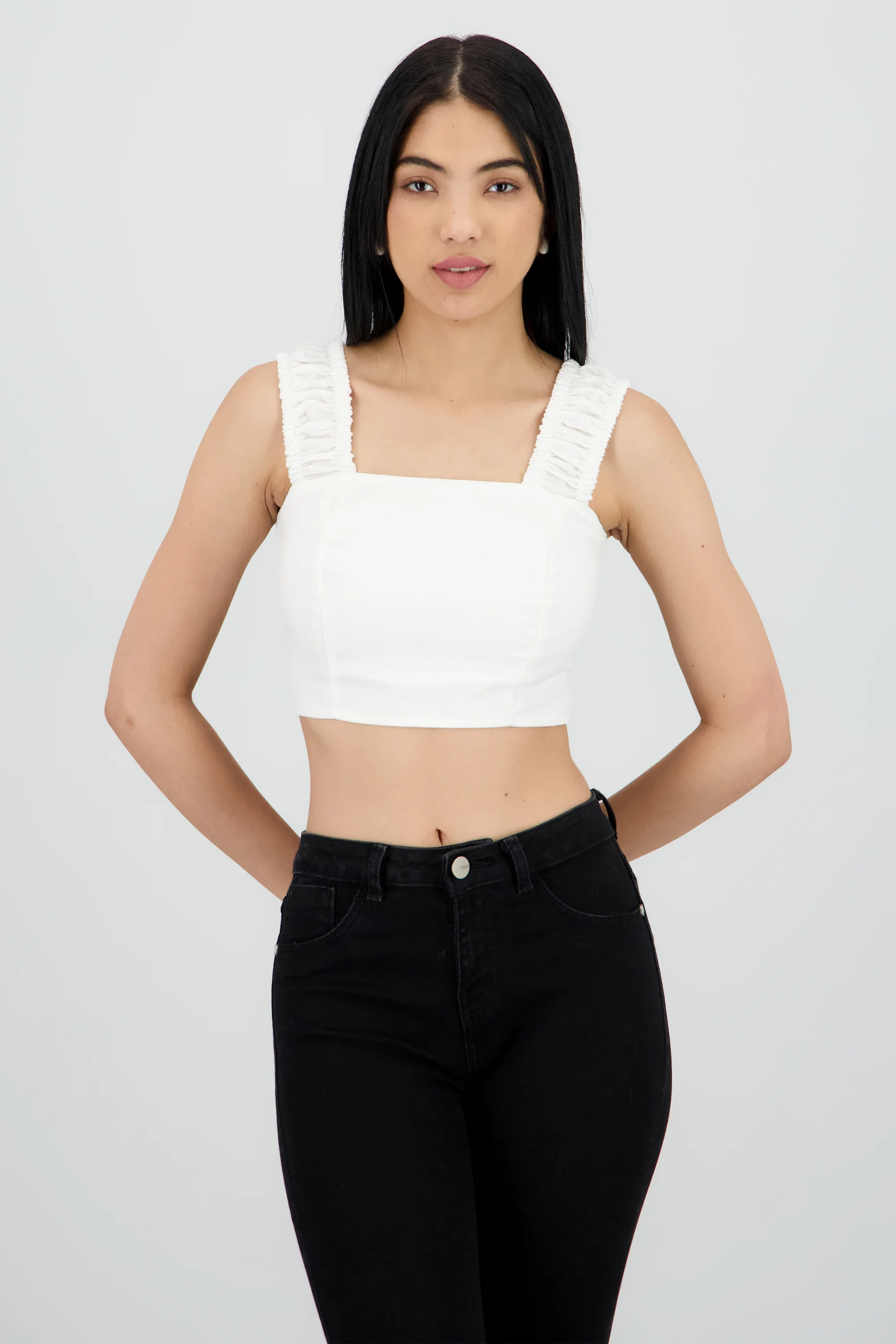 Top crop tirantes resorte lino