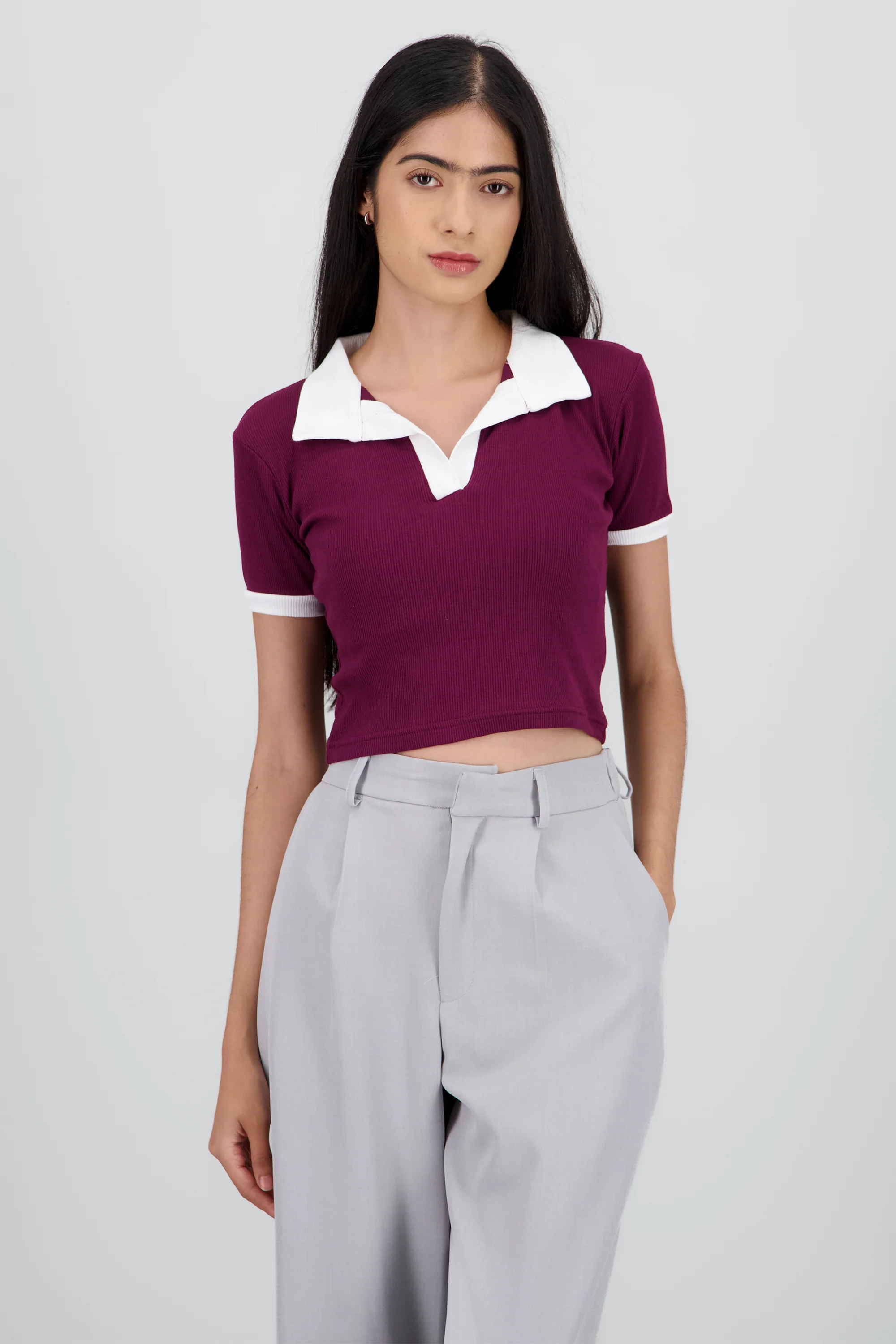 Top cuello polo contraste en mangas - Image 7