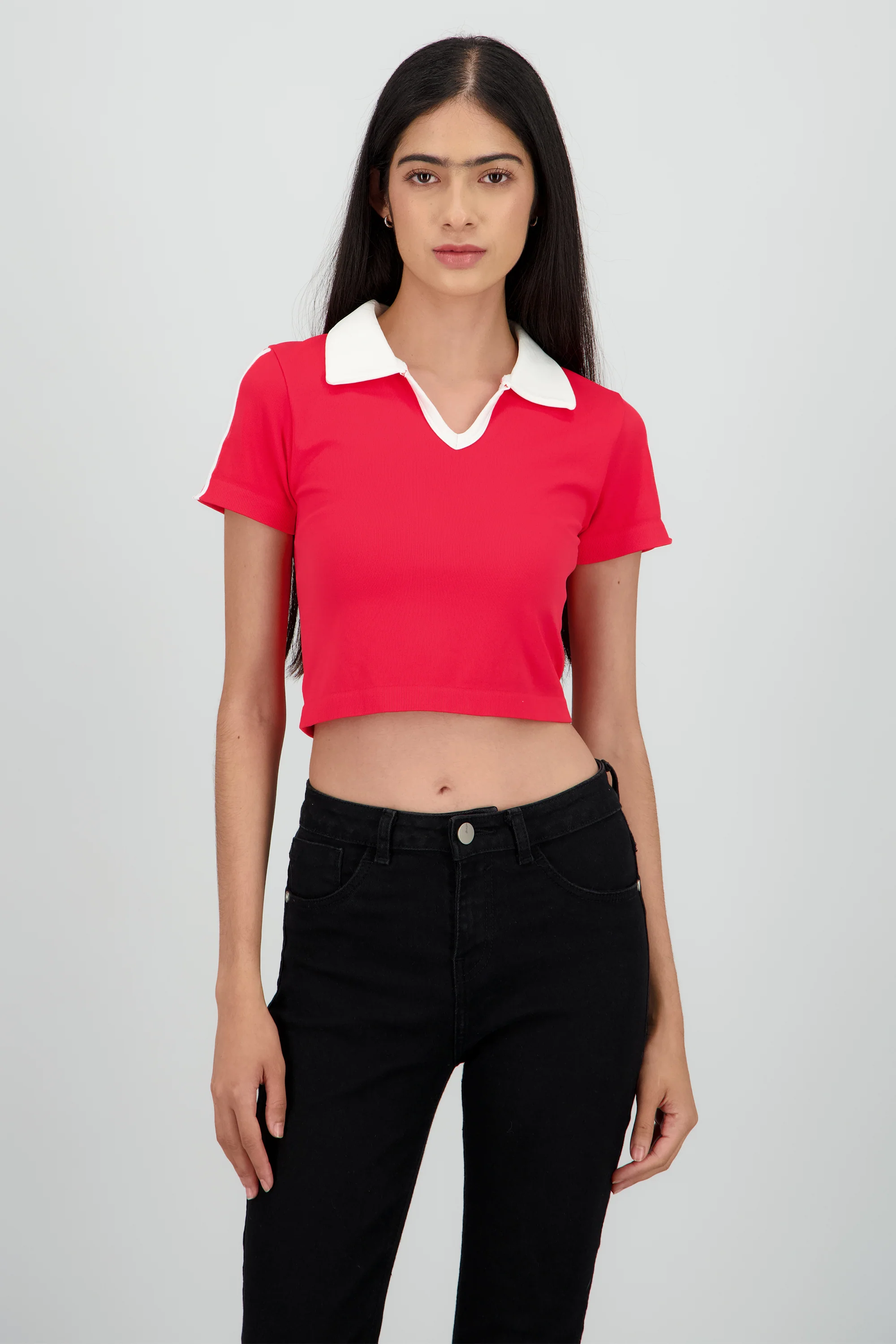 Top cuello polo lineas contraste