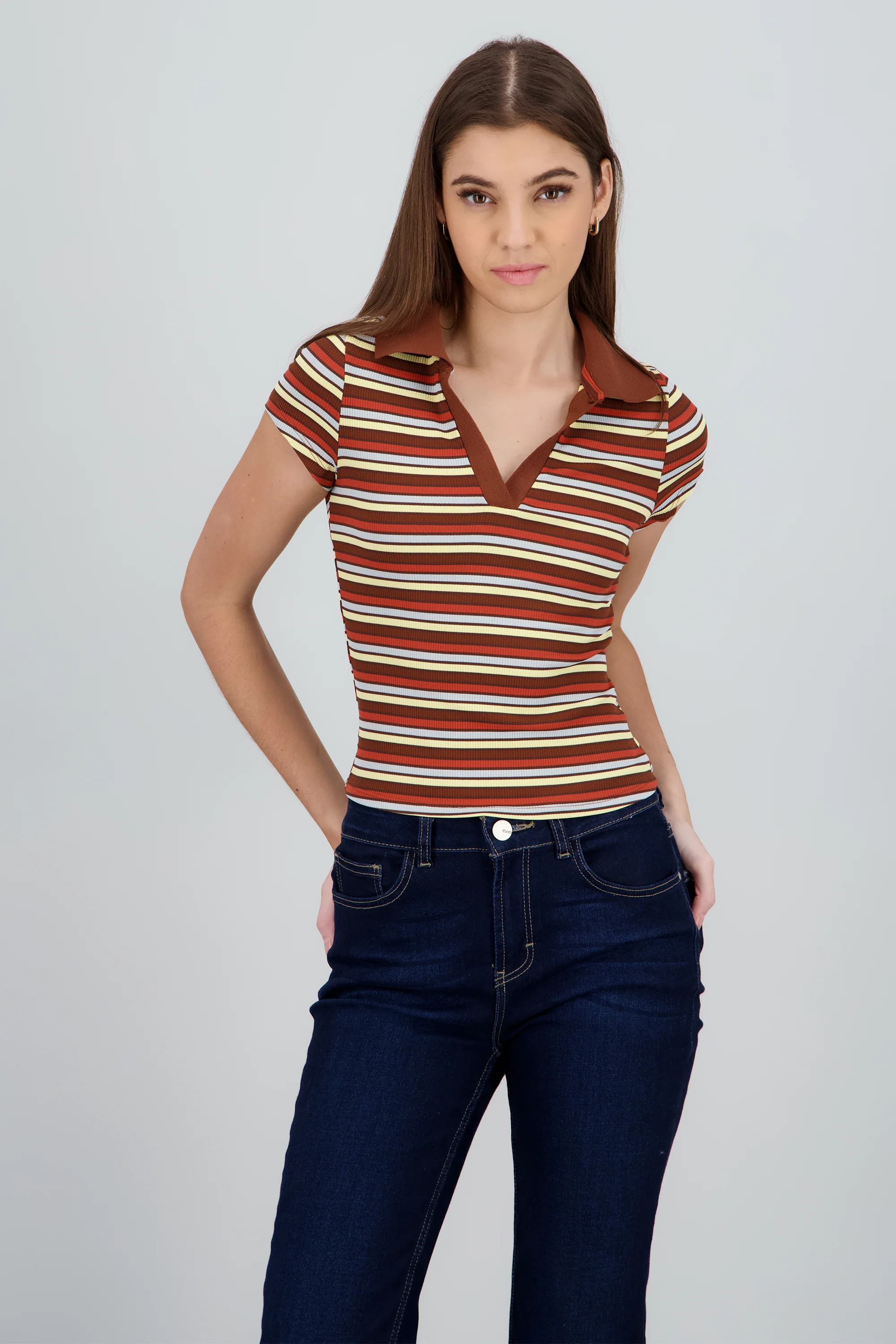 Top cuello polo manga corta rayas - Image 2