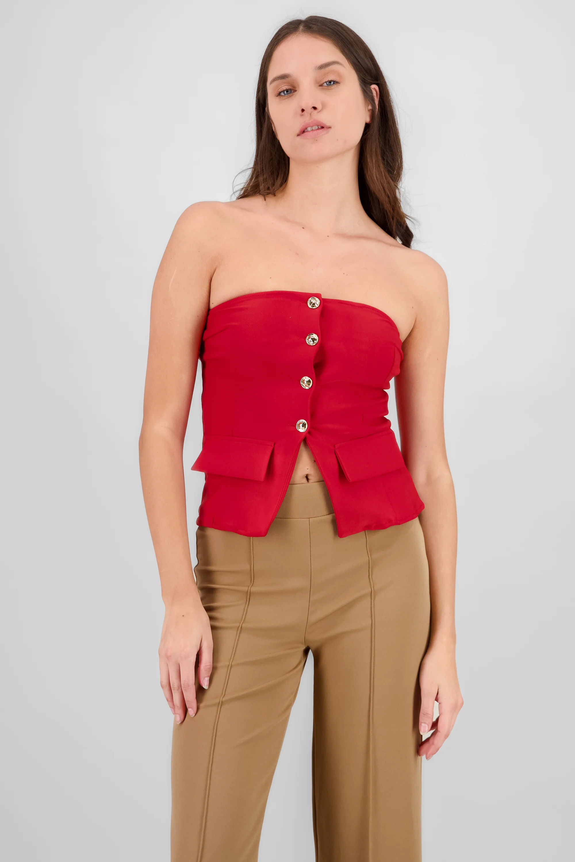 Top formal con bolsas y accentos de botones - Image 2