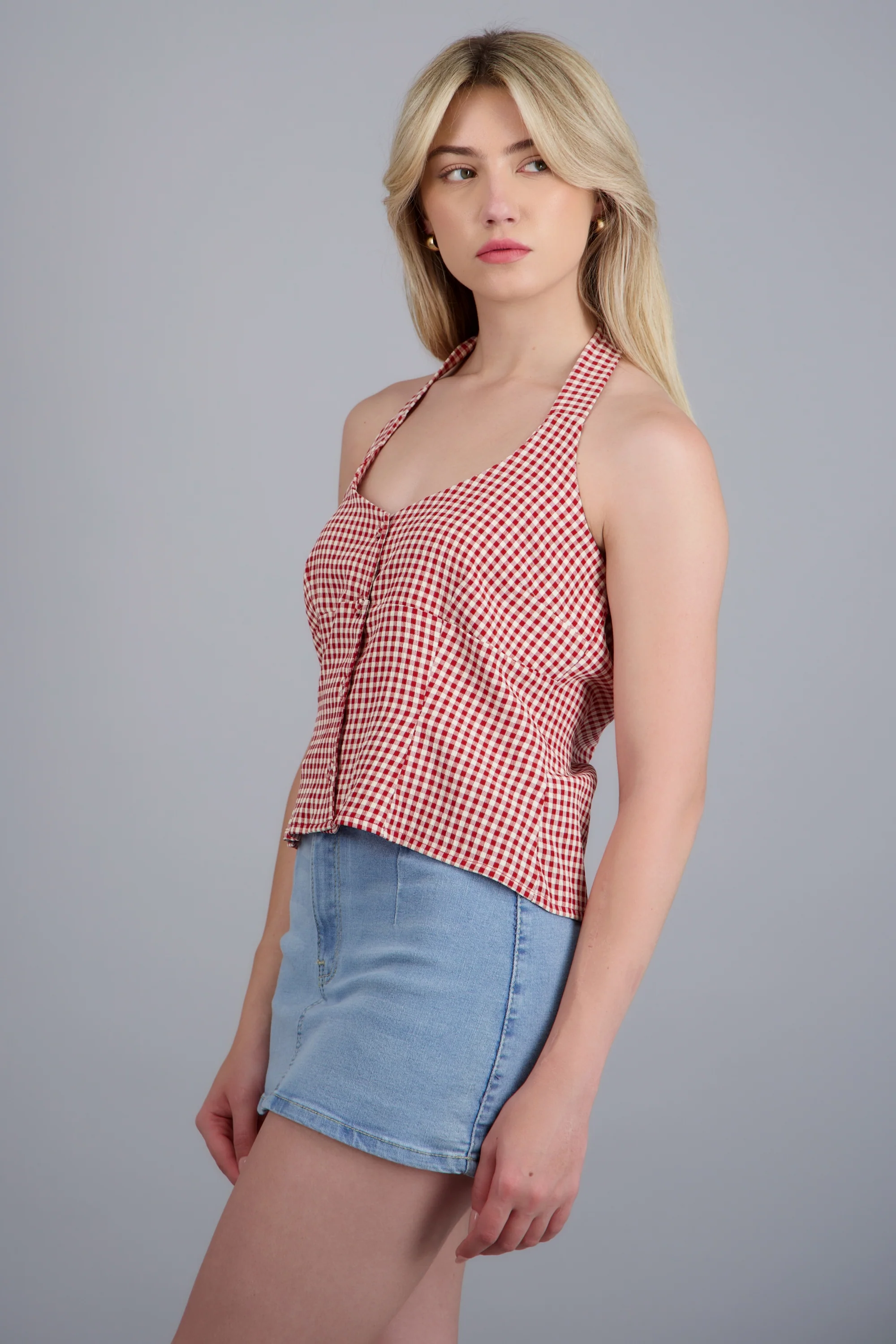 Top halter detalle botones ginham - Image 3