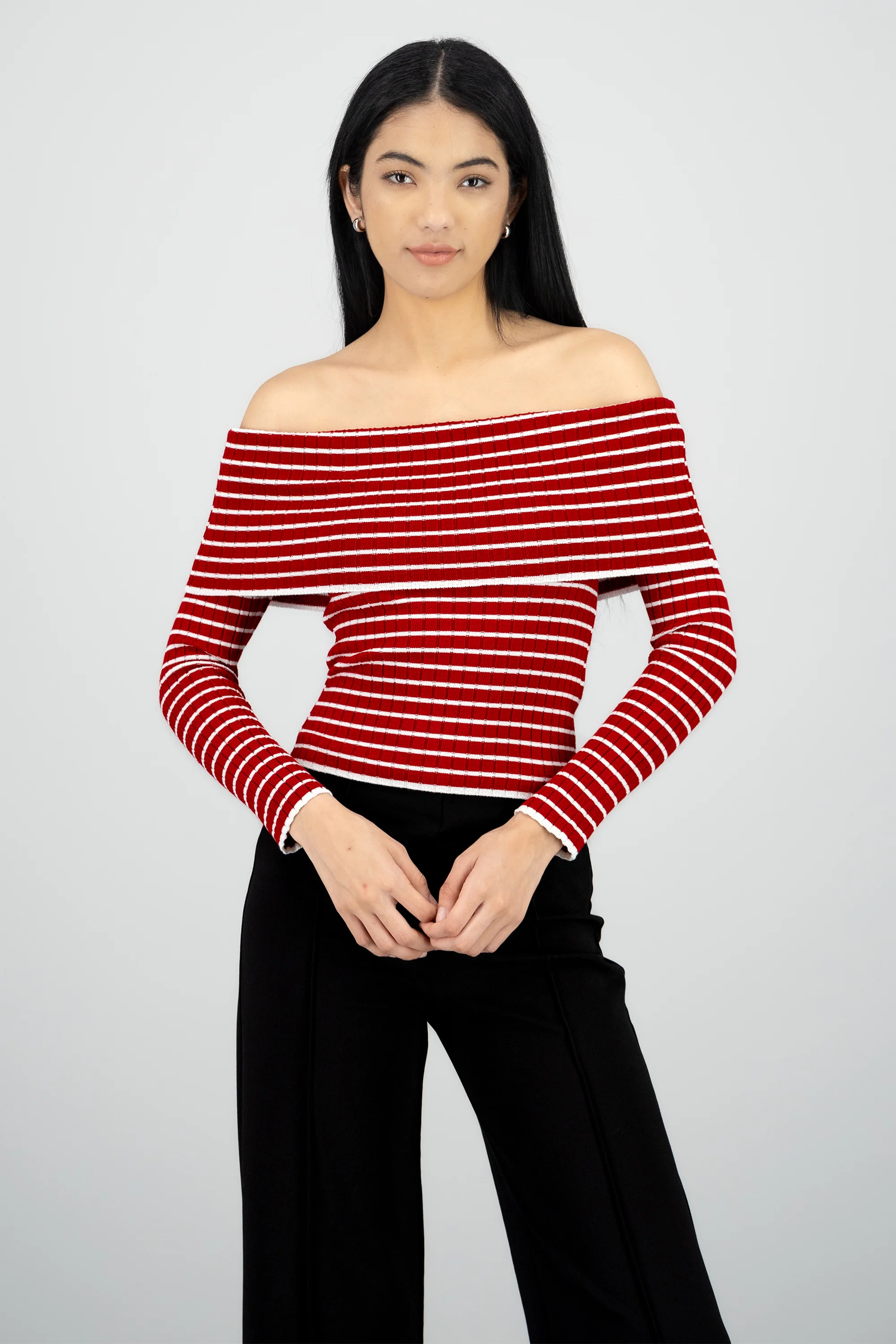 Top manga larga off shoulder textura - Image 2