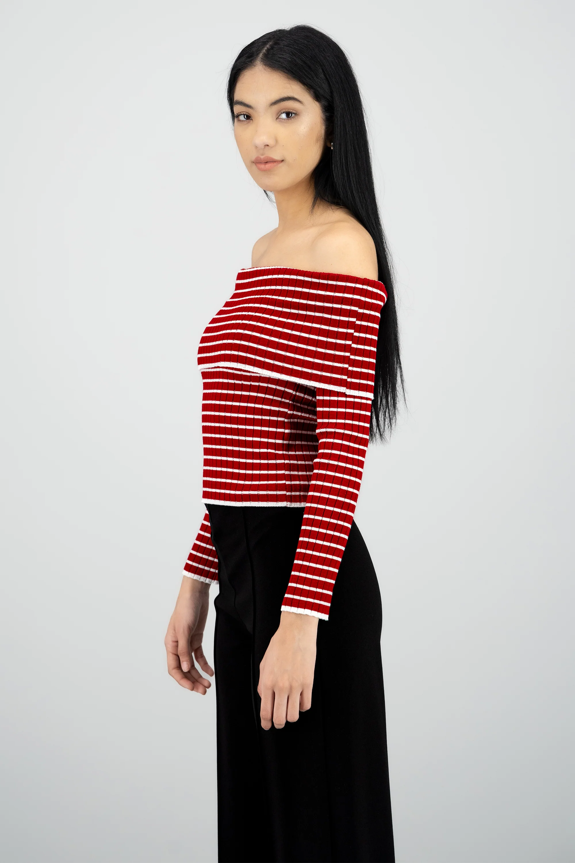 Top manga larga off shoulder textura - Image 3