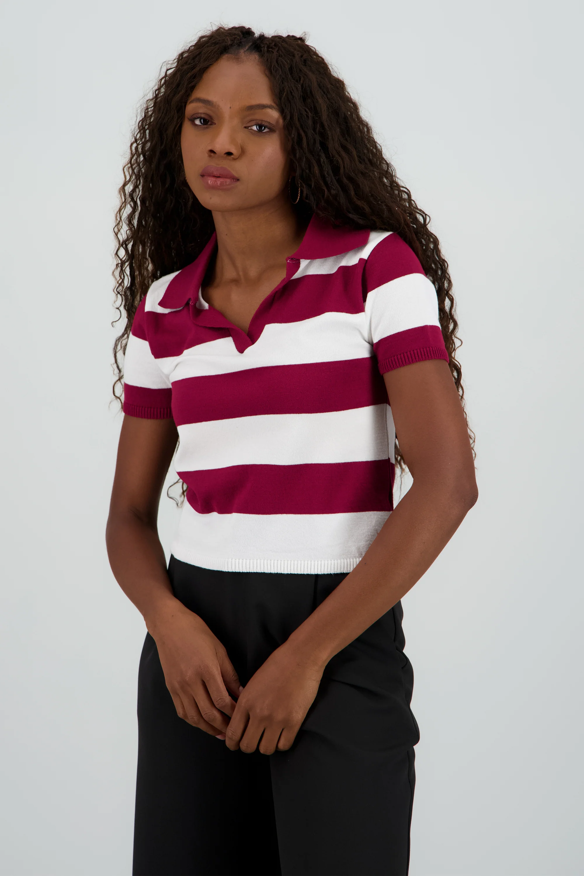 Top polo tejido ligero rayas