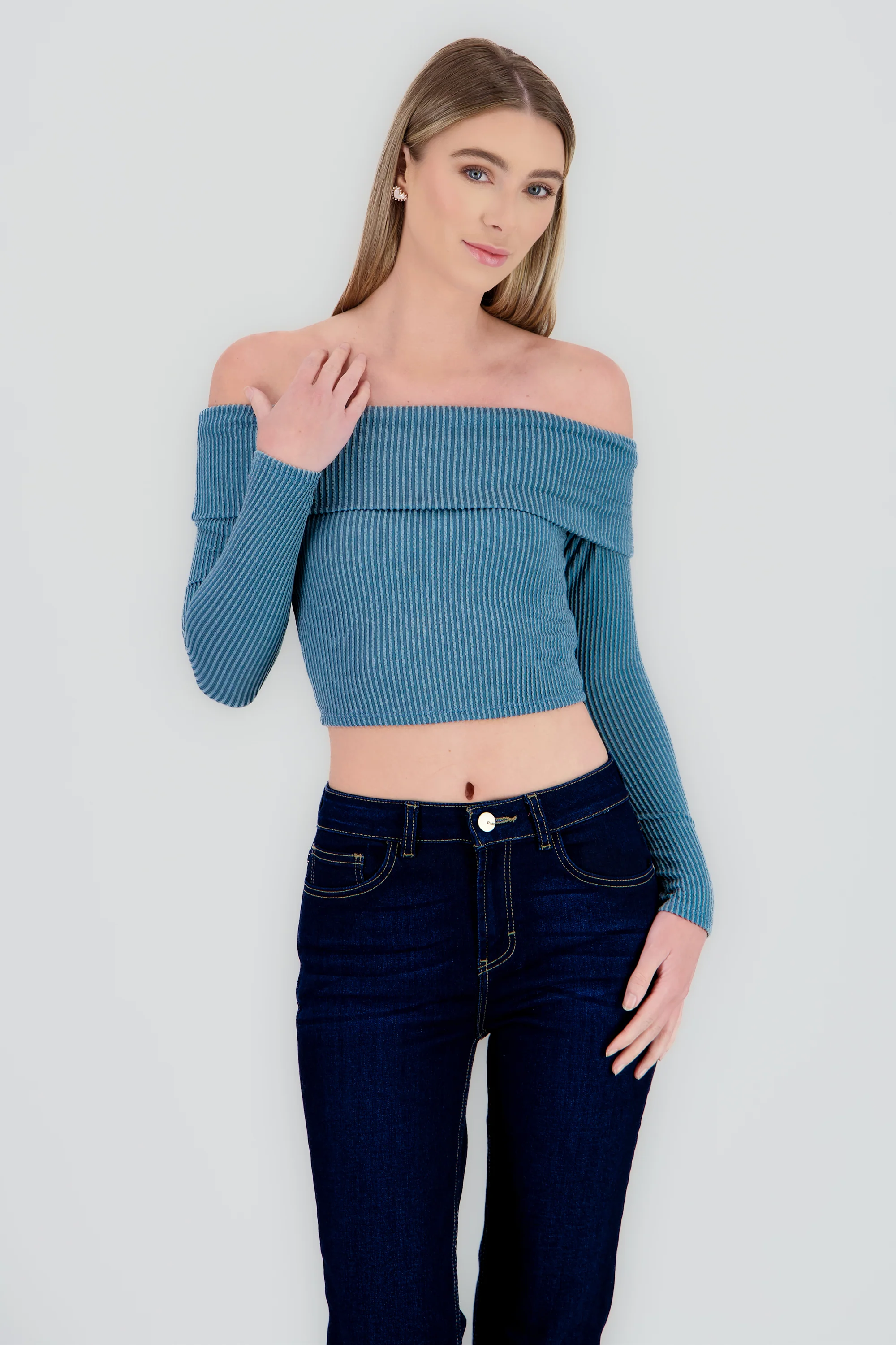 Top Sin Hombros Textura Rib