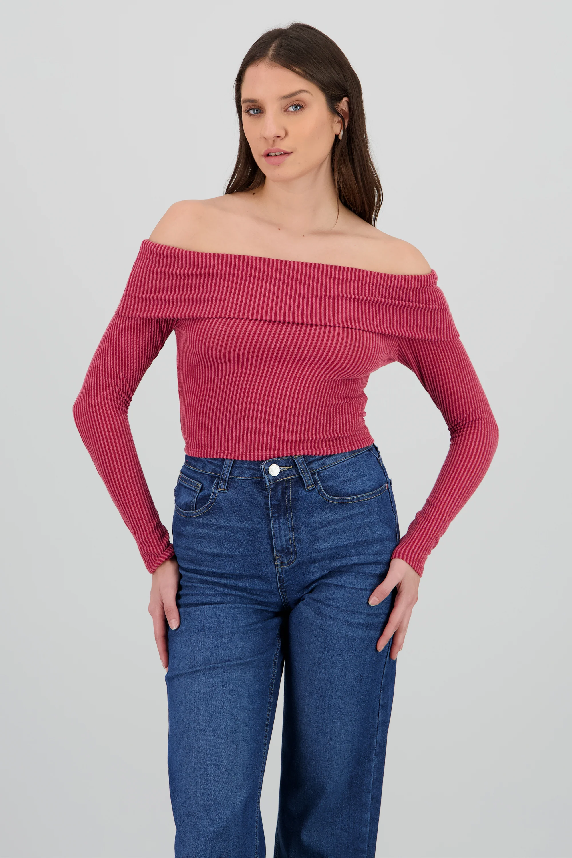 Top Sin Hombros Textura Rib
